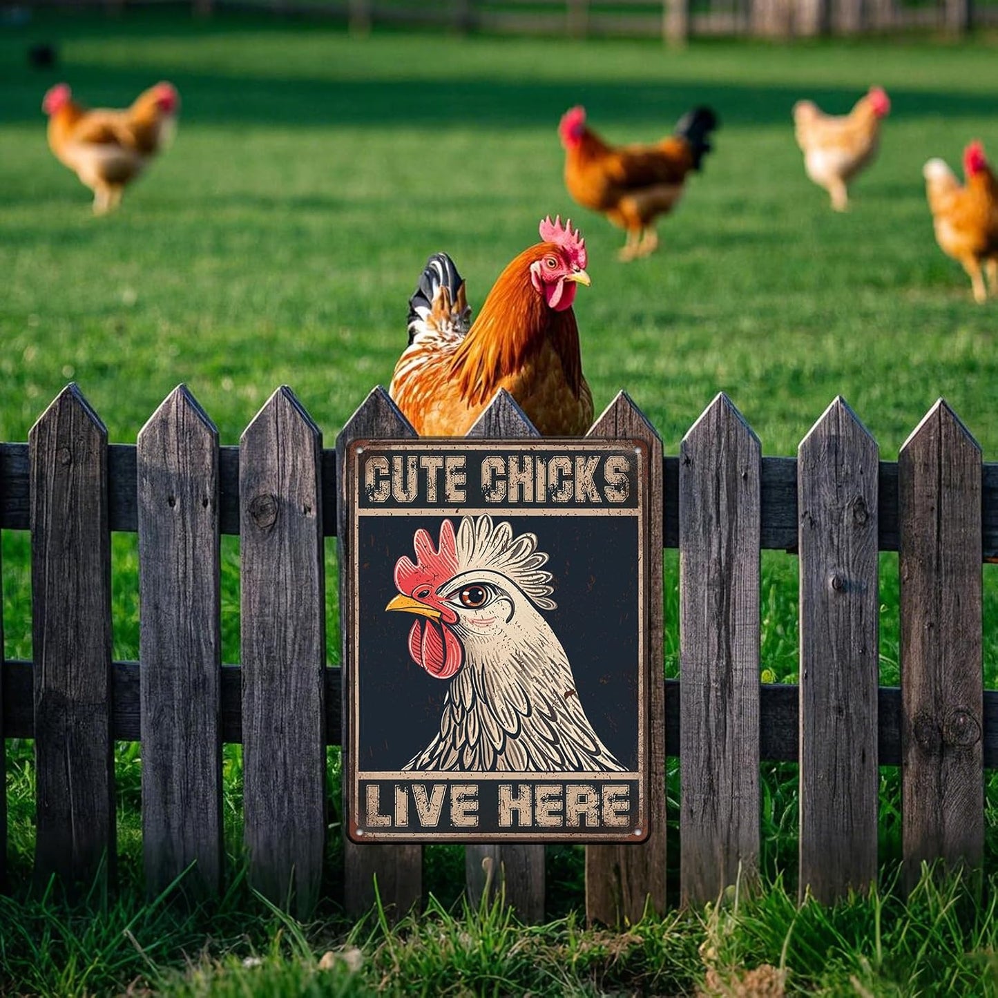 Chicken Signs For Coop Funny Outdoor - Cute Chicks Live Here Iron Sign Poster Chicken Sign Home Decor Garage Bar Restaurant Kitchen Cafe Bar Pub 12x16 Inch Wall Art Decor