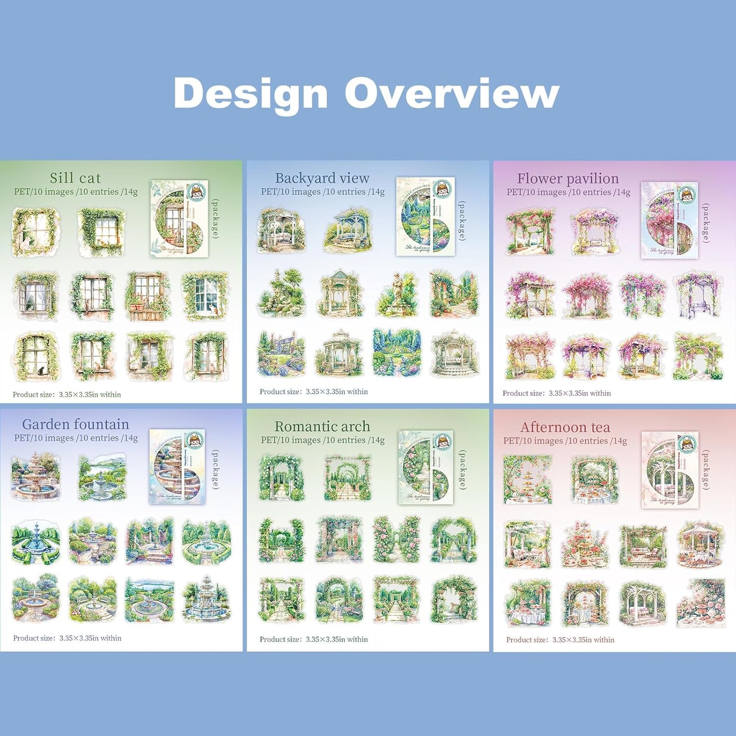 Cottagecore Garden PET Sticker Set, 60PCS Aesthetic Landscape Stickers for Scrapbooking, Journaling, DIY Crafts, and Art Supplies