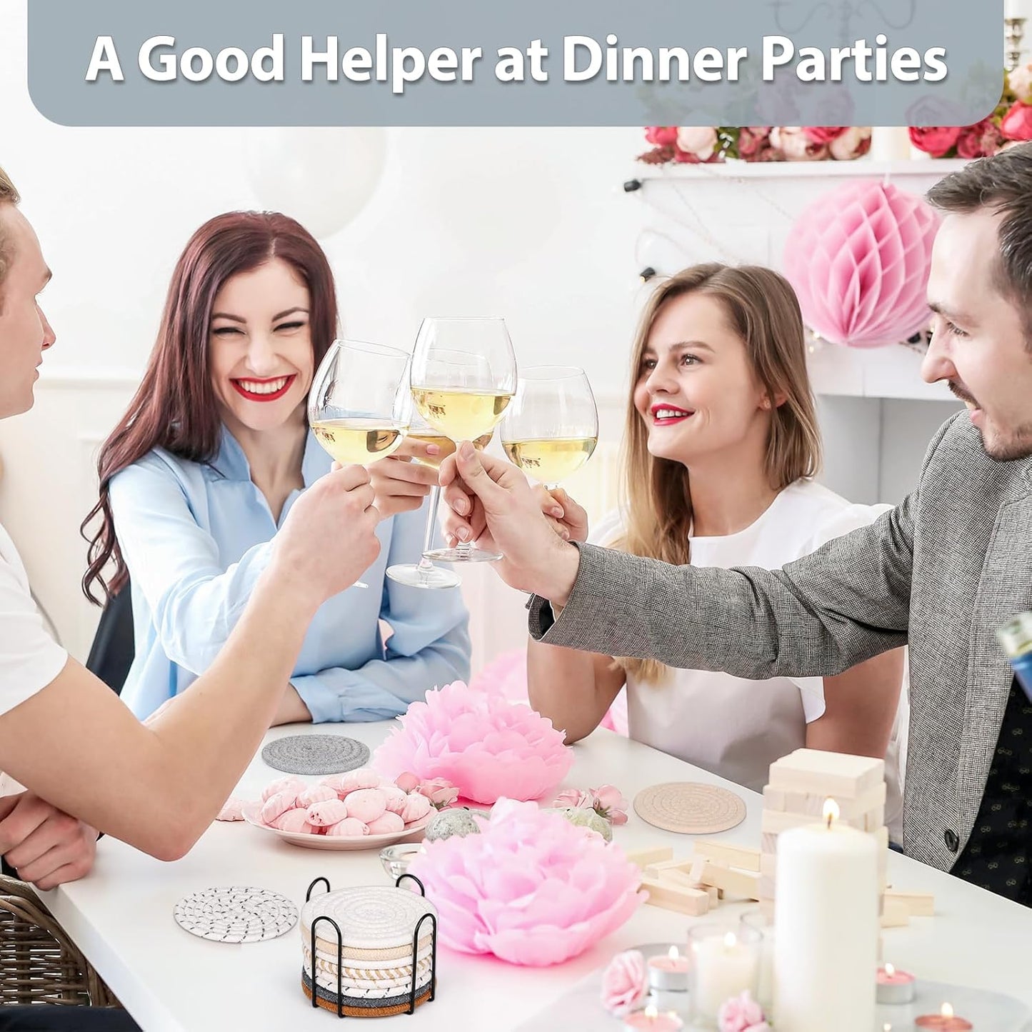 Mckanti 10 Style Drink Coasters with Holder, Absorbent Coasters for Coffee Table, Minimalist Cotton Woven Coaster Set for Home Decor Tabletop Protection Suitable for Kinds of Cups, 4.3 Inches.