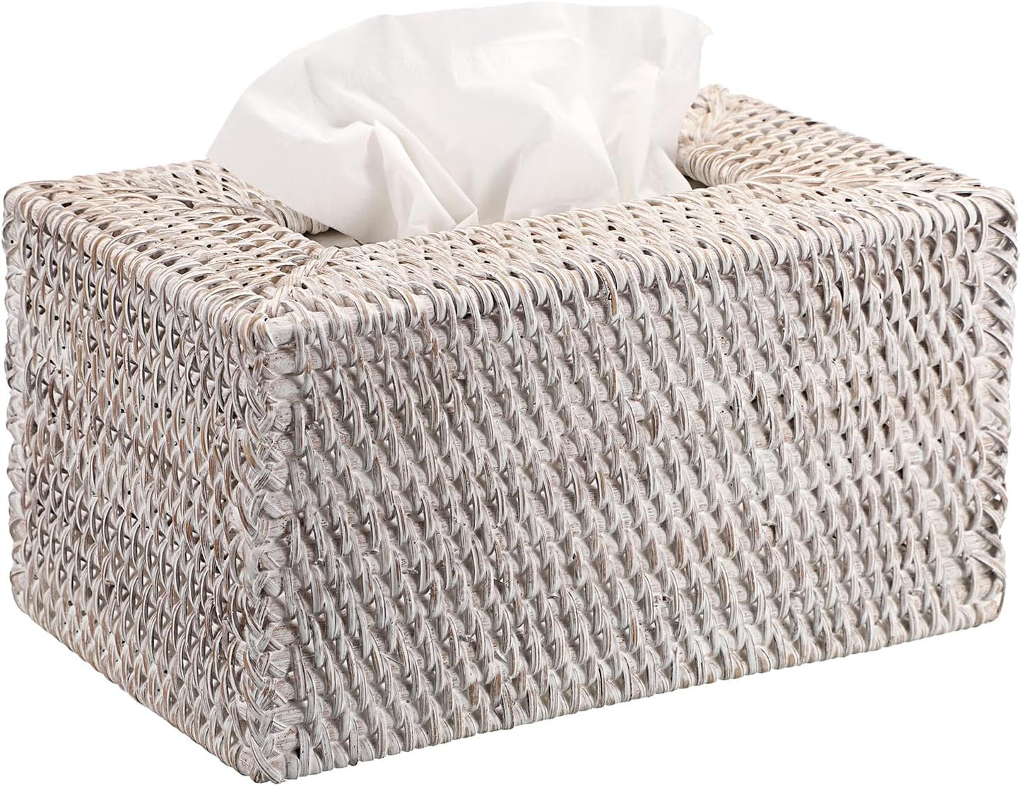 Sumnacon Tissue Box Cover Large Rectangle Tissue Box Rattan Tissue Box Holder,Wicker Decorative Tissue Holder for Bathroom Toilet Living Room Kitchen Office Table Desk,Whitewash