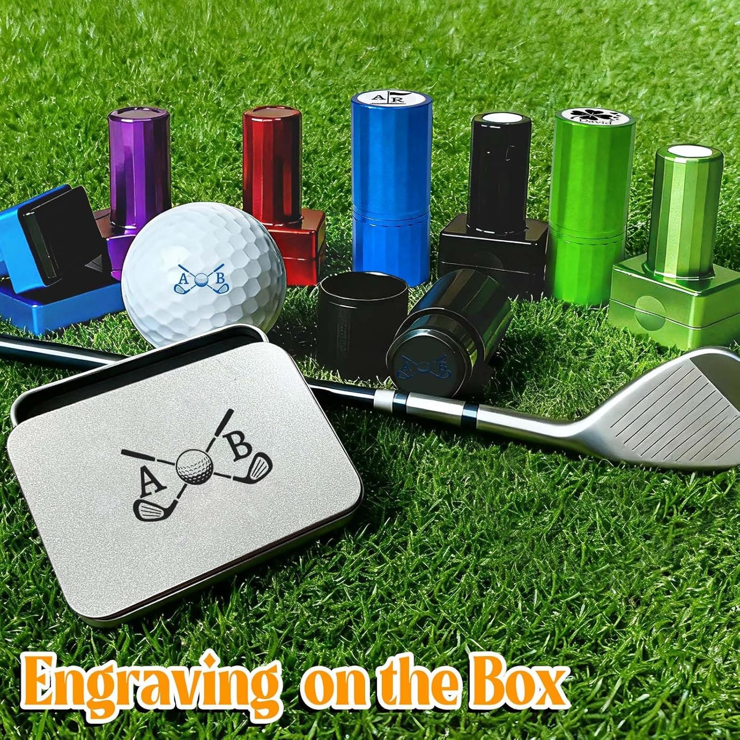 ONFAON Custom Golf Ball Stamp, Personalized Name Golf Ball Marker Stamp with Monogram Logo, Reusable Inking Customized Golf Stamper Accessories Gifts for Golfers