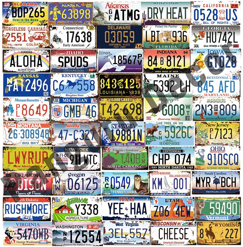 10 Pcs Assorted Replica Vintage Style License Plates, Embossed Novelty Metal Number Tags, Novelty Car Plates, 12x6