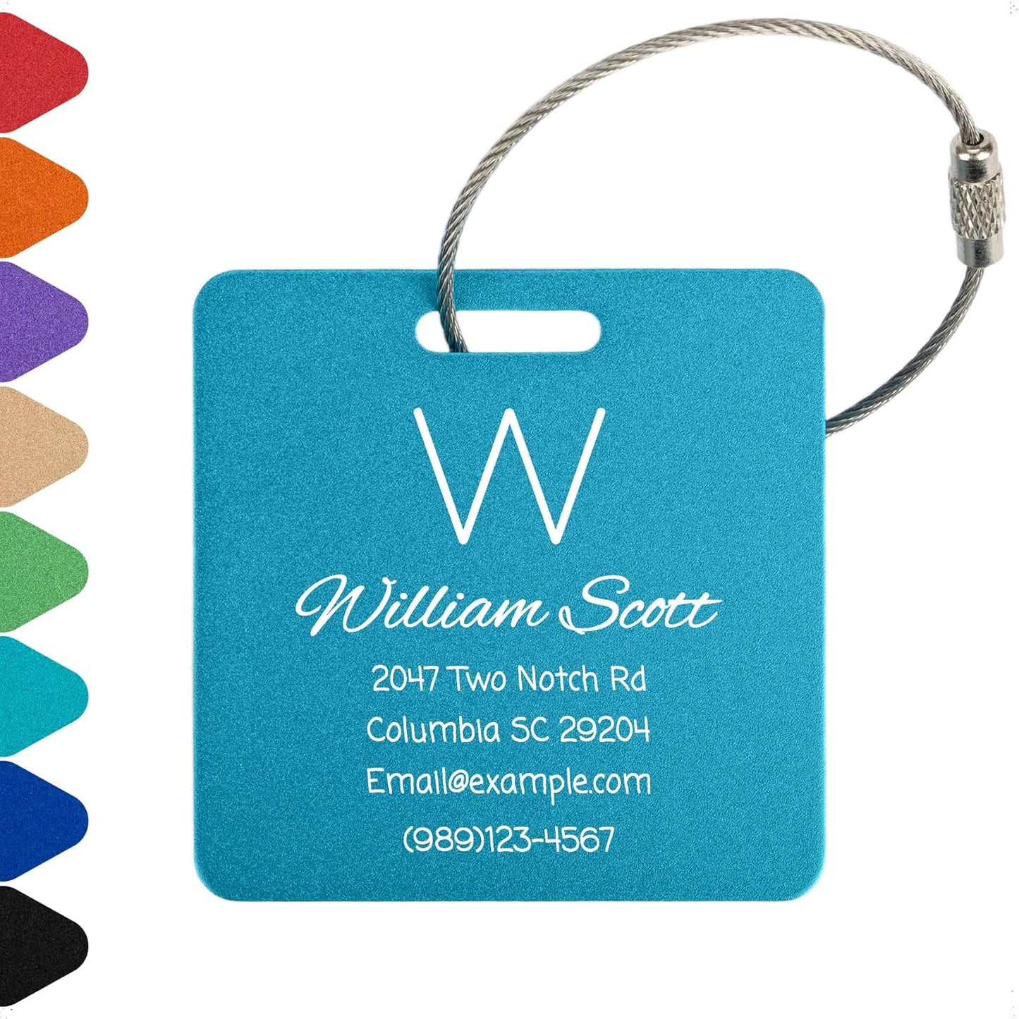 Personalized Luggage Tags for Suitcases Custom Metal Name Tags for Backpacks Bags Travel - Square (Lakeblue)