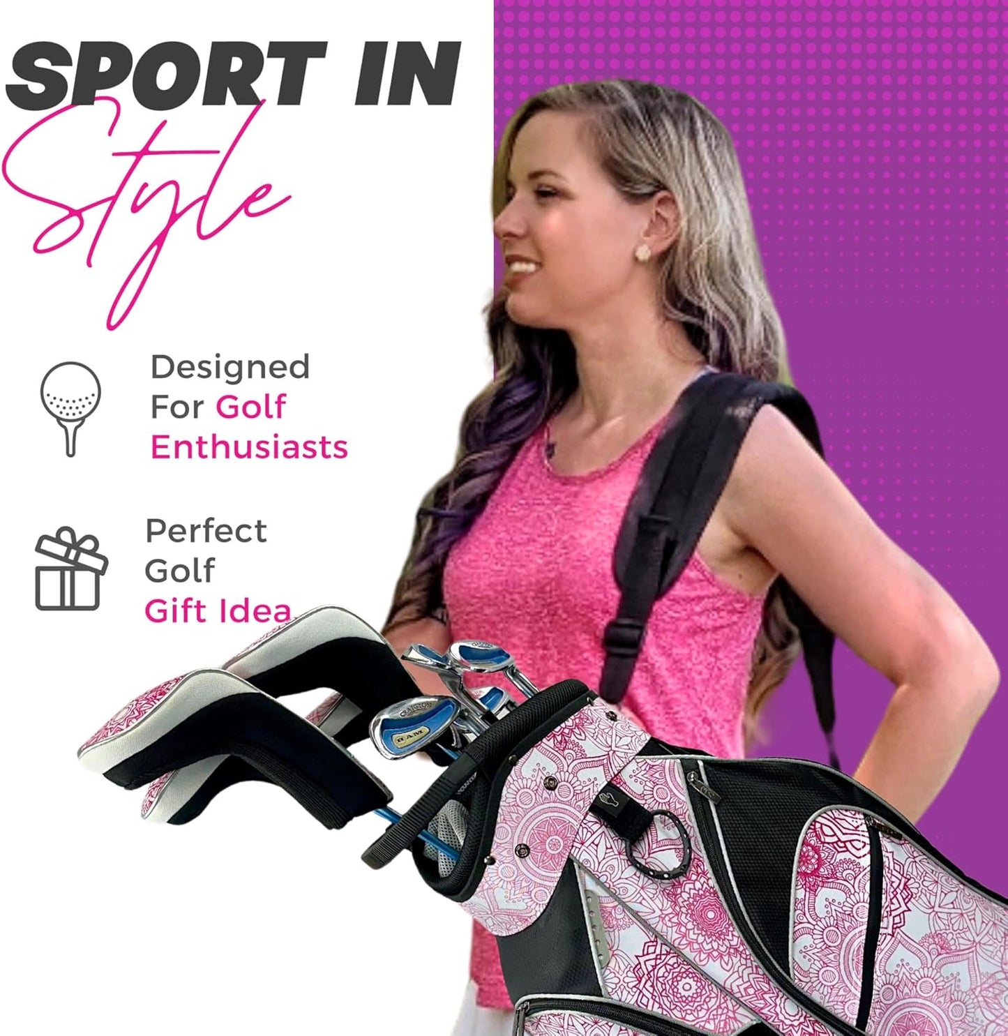 Taboo Fashions Monaco Golf Club Covers for Women - Numbered Golf Headcovers Set for Driver, Fairway and Hybrid Clubs - Weather Resistant, Pack of 4