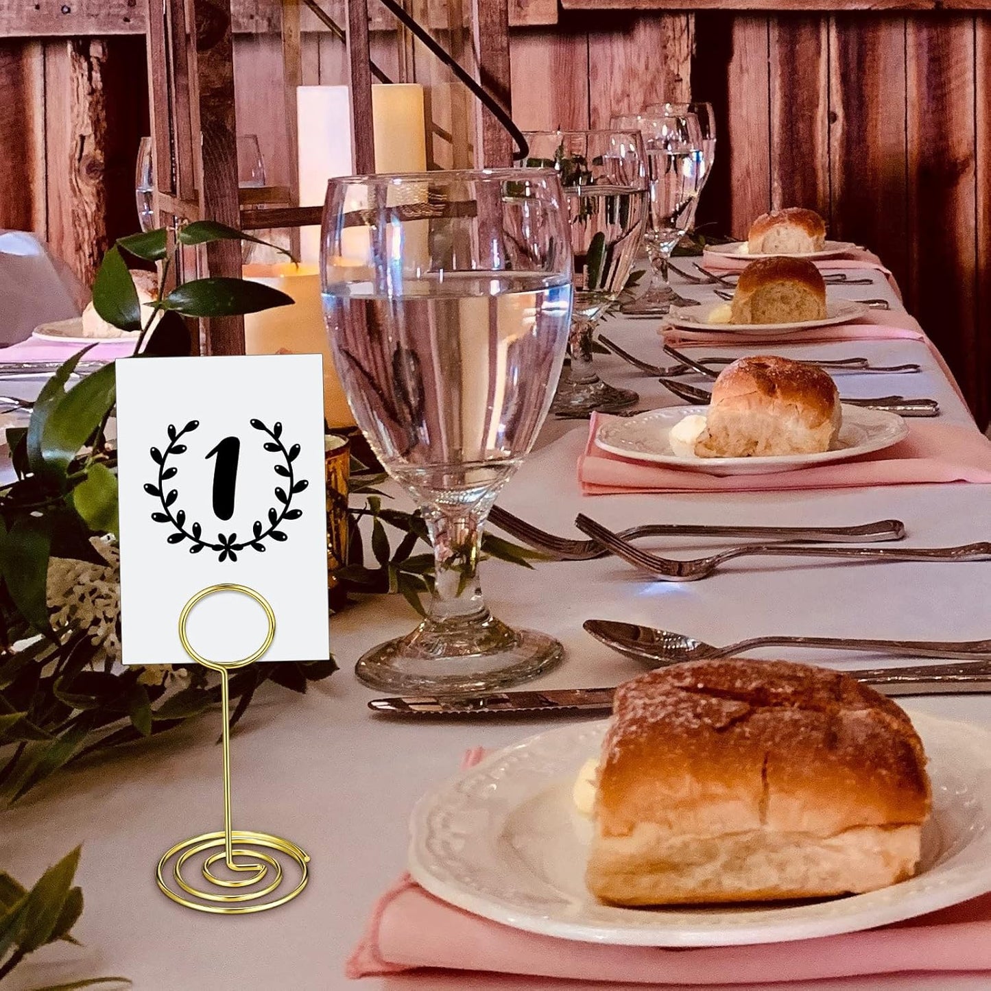 TecUnite 48 Pieces 3.35 Inch Table Number Holder Place Card Photo Holder Picture Name Menu Clips Memo Cards Stand for Wedding Reception Anniversary Birthday Party Centerpieces (Gold)