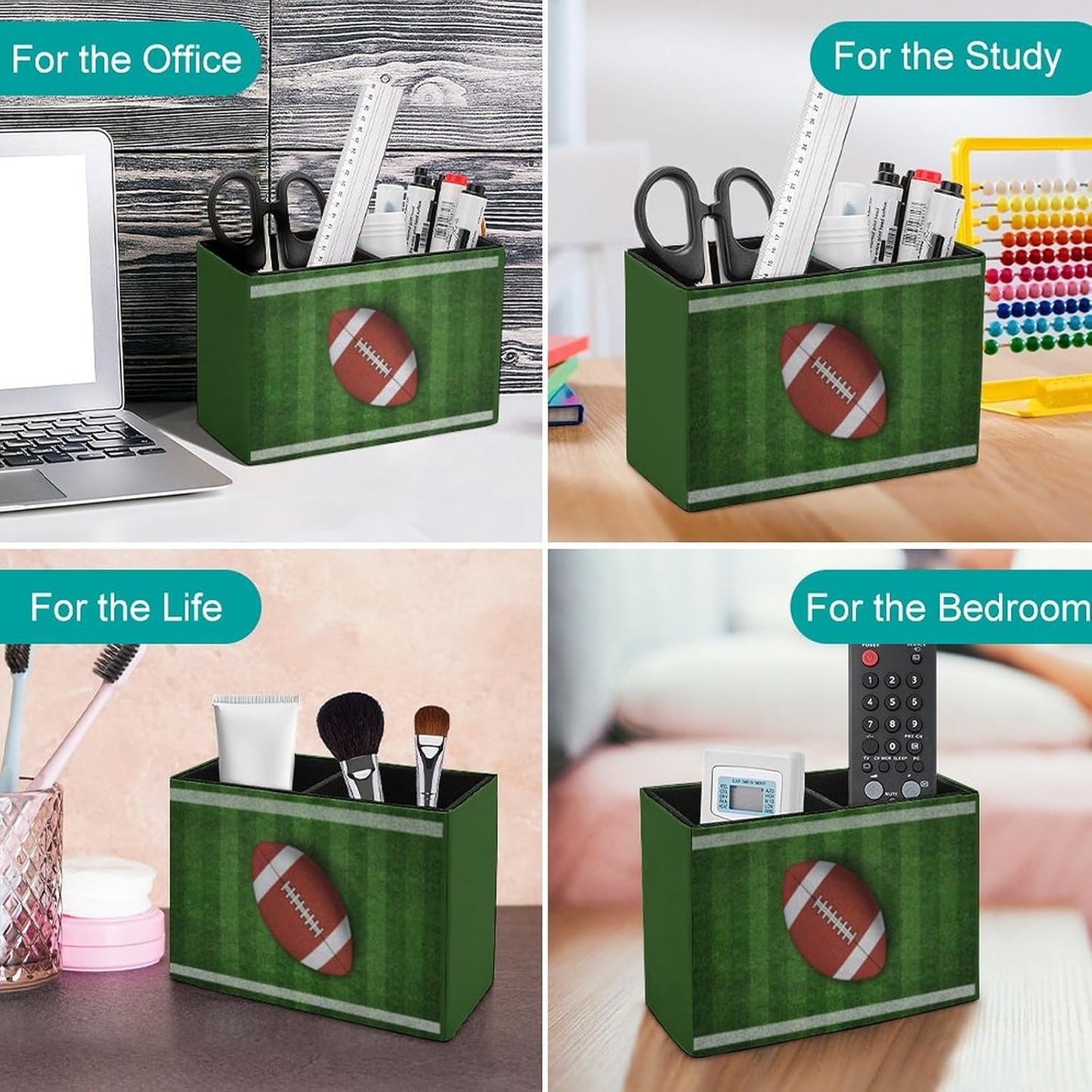 Pen Holder, Pencil Holder for Desk Organizer, American Football Game PU Leather Pencil Cups Desktop Stationery Storage Makeup Brush Holder Pen Organizer for Office Home