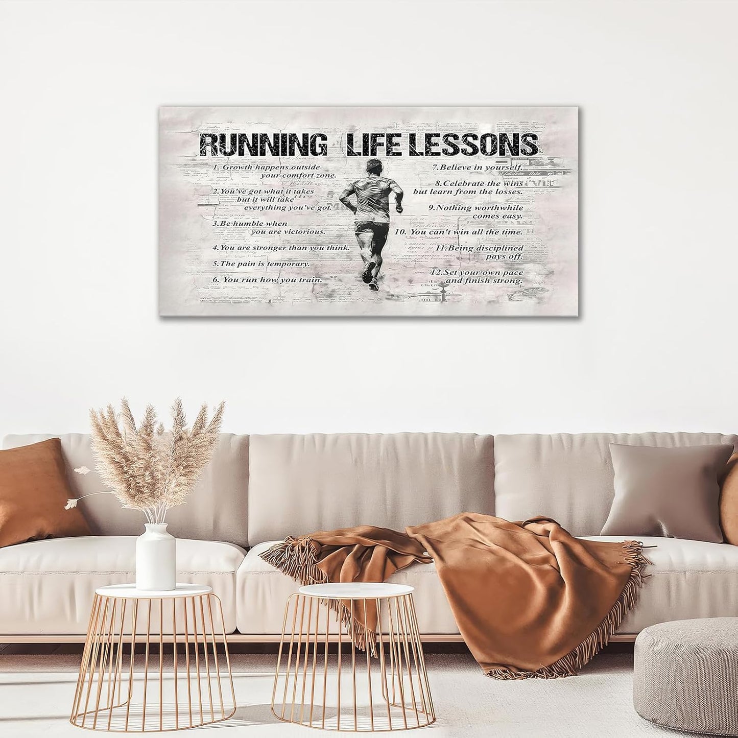 Running Sports Wall Art for Living Room - Large Size Life Lessons Decor Sign - Retro Canvas Prints Inspirational Pictures Painting Artwork - Home Decoration for Master Bedroom 60"X30"
