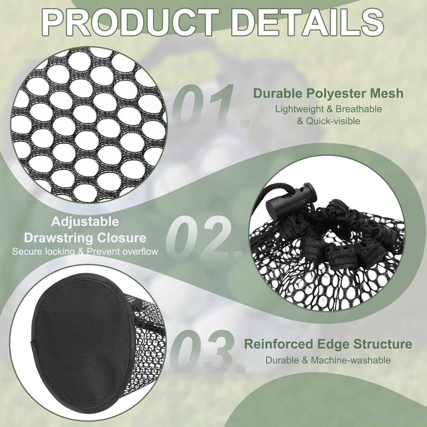 Golf Ball Storage Bag Nylon Mesh Golf Pouch with Adjustable Drawstring Closure for Balls Outdoor Sports Supplies
