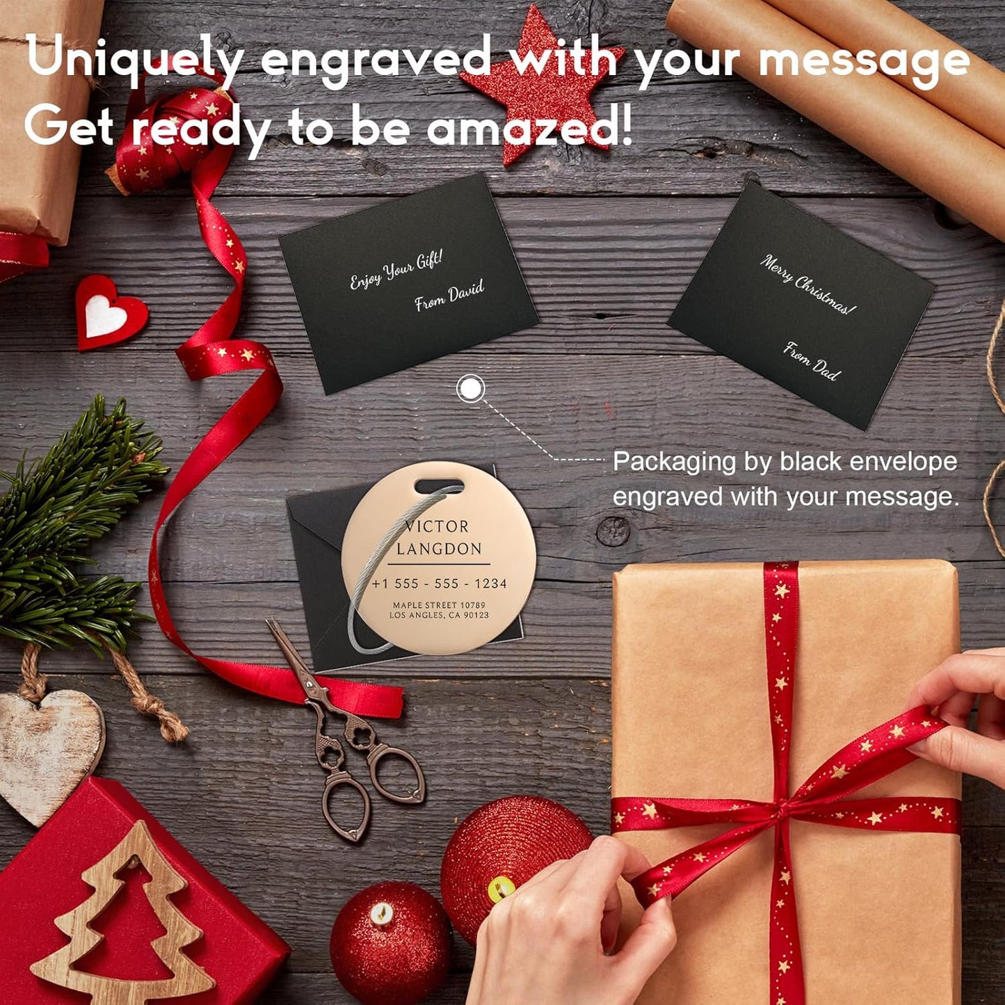 Stainless Luggage Tags for Suitcases: Metal Personalized Luggage Tags and Bags with Customizable Texts (Rose Gold)