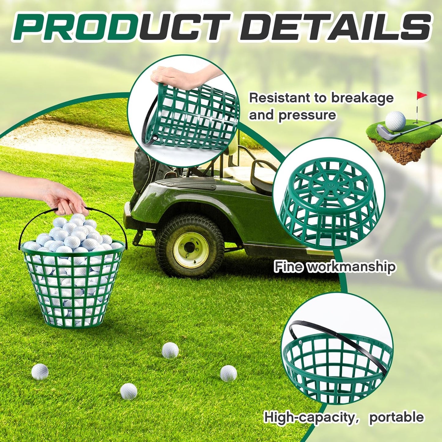 2 Pcs Golf Ball Basket, Can Hold Balls Golf Ball Container with Handle Ball Holder Contain Stadium Accessories Golf Ball Storage Bucket for Golf Storage Accessories