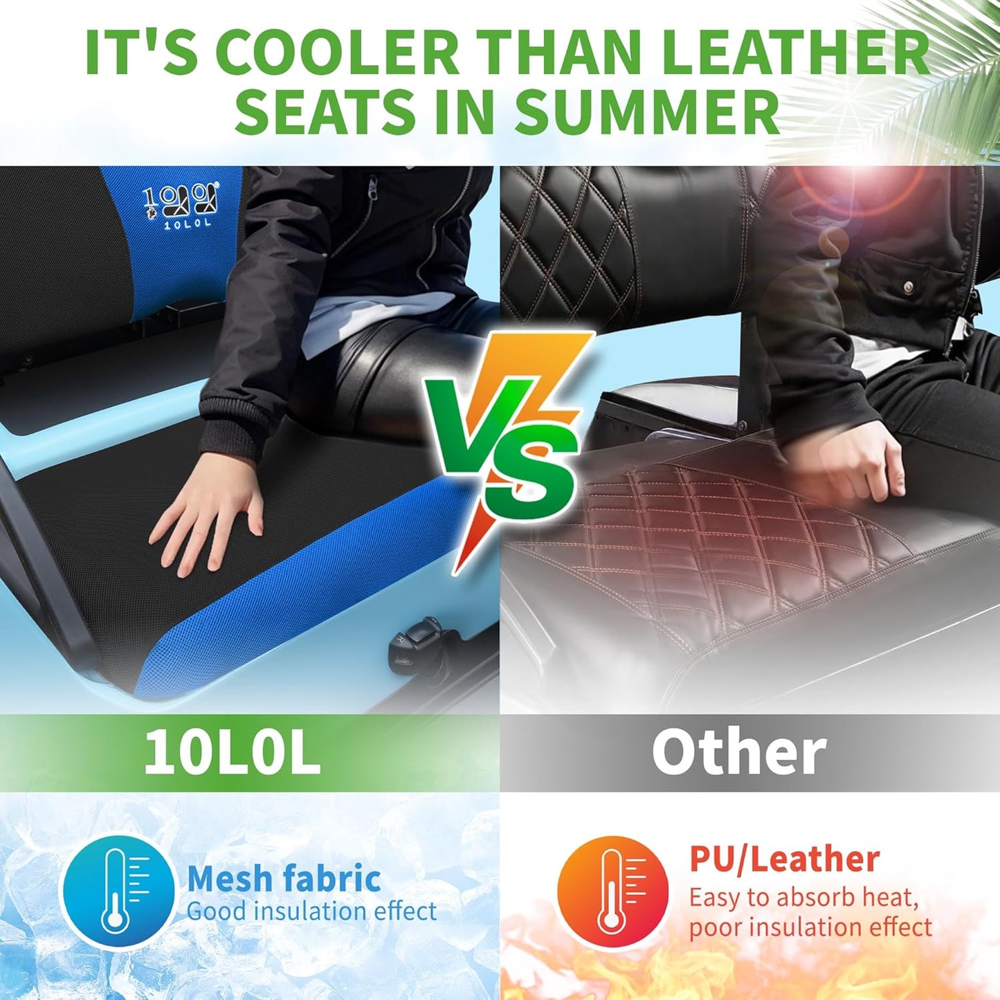 10L0L Golf Cart Seat Covers Universal for Yamaha Club Car Precedent Standard Front Seats, Breathable Mesh Bench Seat Cover, No Drilling Seat Cushion, All-Season Comfort Cool in Summer & Warm in Winter