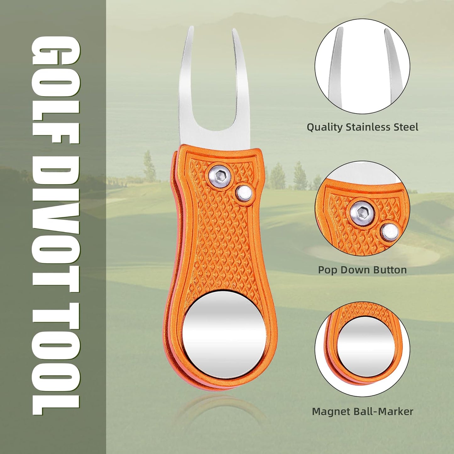 Mile High Life Golf Divot Repair Tool, All Metal Foldable Divot Tool with Pop-up Button & Magnetic Ball Marker