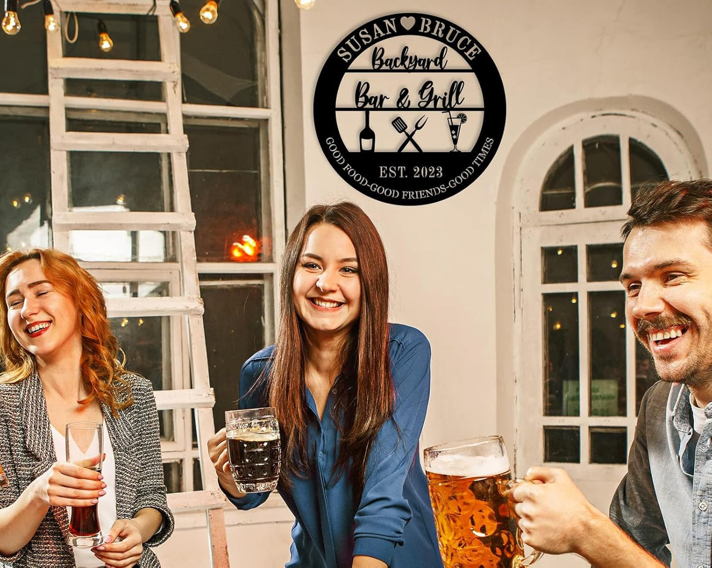 Custom Bar and a Grill Metal Sign, Personalized Bar Sign, Personalized Grill Sign,Man Cave, Club, Custom Metal Bar Decor,Backyard Patio Kitchen for BBQ Outside Wall Decor