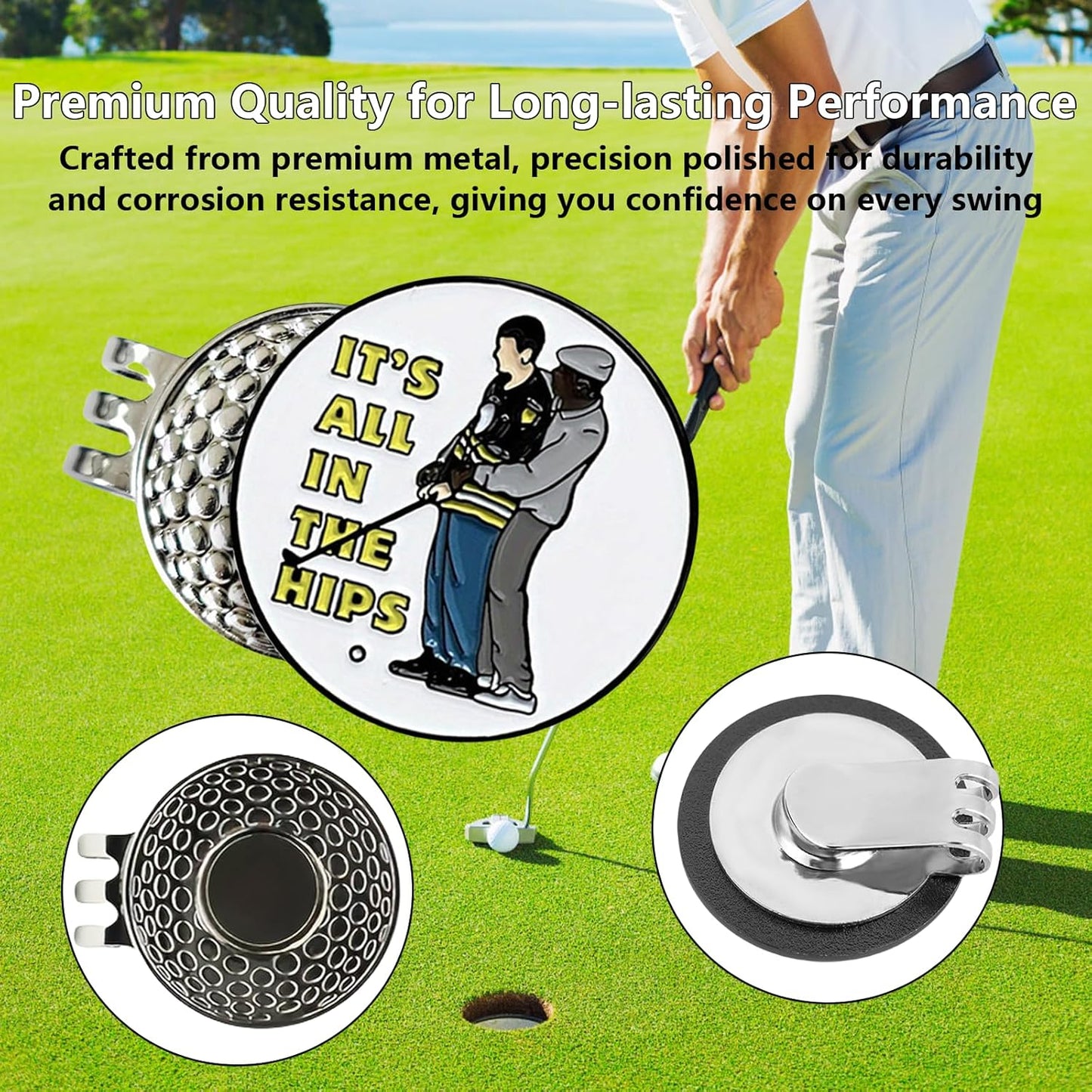 Golf Ball Marker with Magnetic Hat Clip, 3 Pack Happy-Gilmore Golf Ball Markers, Personalized Golf Accessories for Hats, Gloves, Bags, Perfect for Golf Rounds, Practice, Gifts for Golf Fans