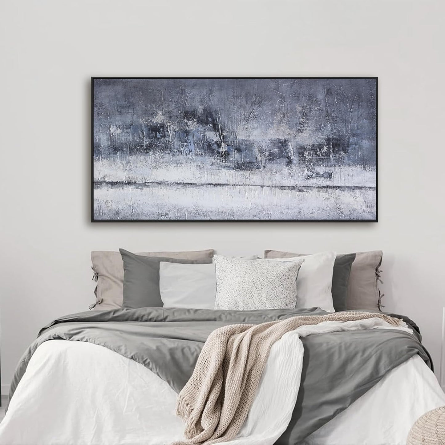 Abstract Wall Art Wall Decor Gray And White Blue Modern Canvas Art Print Abstract Artwork Framed Pictures For Living Room Bedroom Bathroom Office Home Decor Can Be Hung 20"X 40"