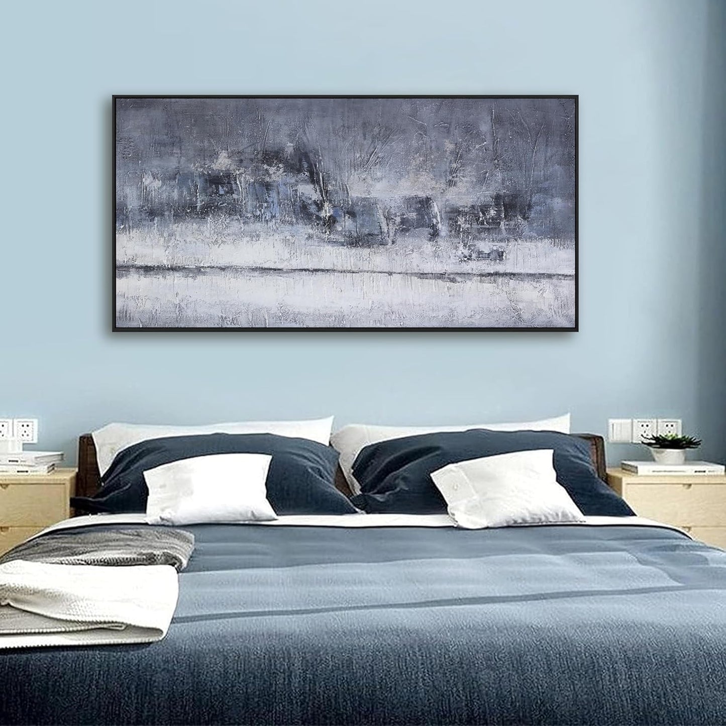 Abstract Wall Art Wall Decor Gray And White Blue Modern Canvas Art Print Abstract Artwork Framed Pictures For Living Room Bedroom Bathroom Office Home Decor Can Be Hung 20"X 40"