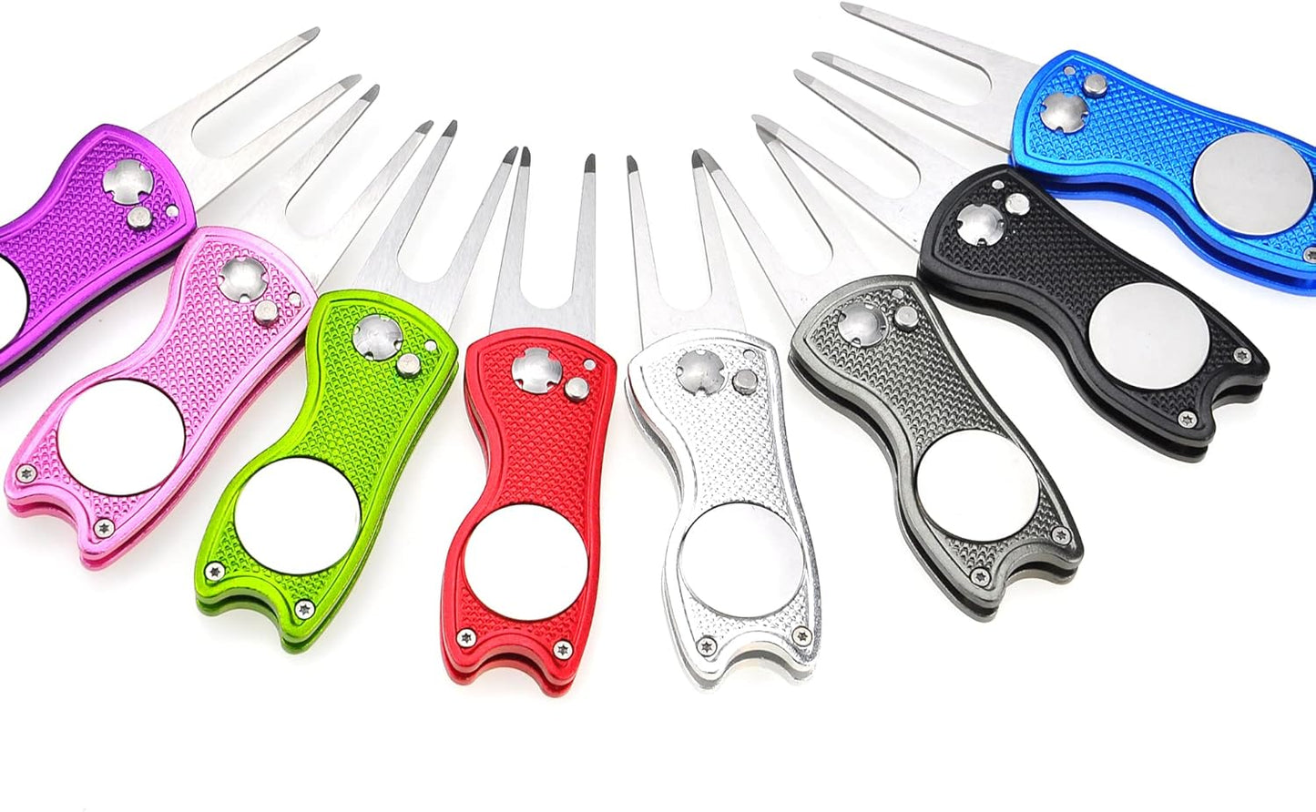 Mile High Life Golf Divot Repair Tool, All Metal Foldable Divot Tool with Pop-up Button & Magnetic Ball Marker, 2-6 Pack