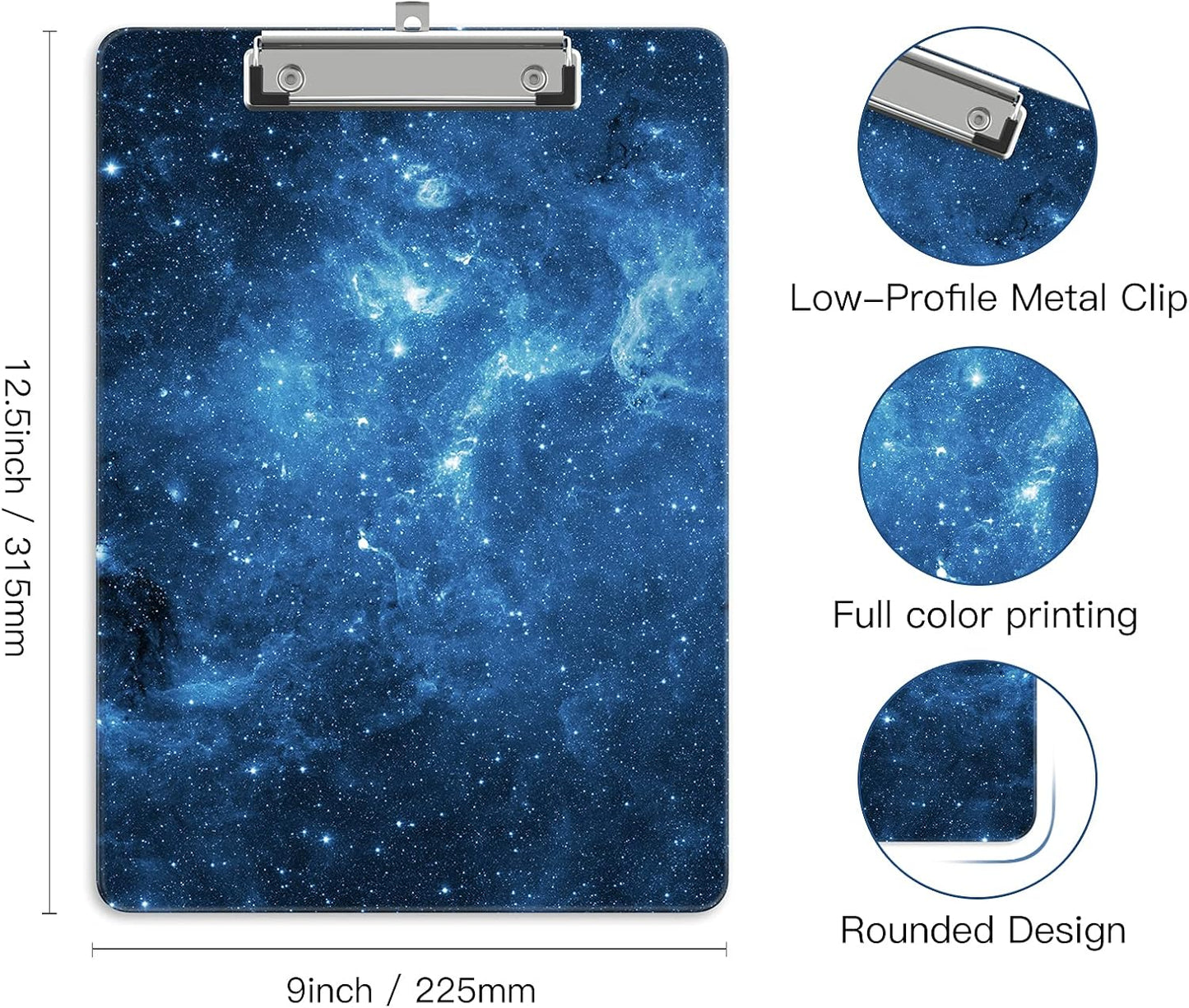 Plastic A4 Clipboards, Cute Clip Board Stardard Letter Size 9 x 12.5 in, Office Decorative for Students Women Men and Kids, Blue Starry Sky
