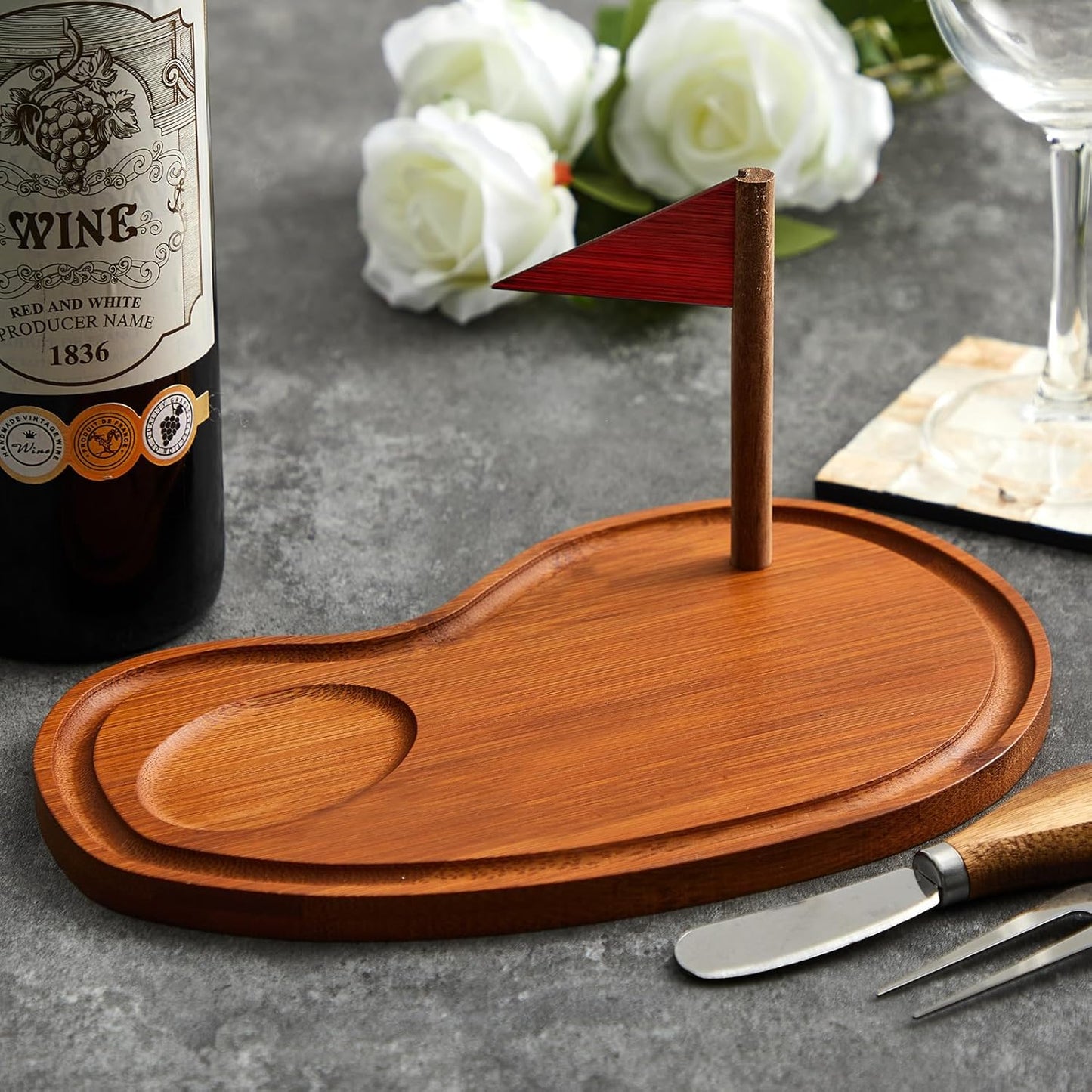 Golf Cheese Board Gift Set Party Favor Prizes Charcuterie Wood Board with Knives and Box Father Day Gift for Dad Grandpa Party Tournament Game(9.8" x 7.7", Carbonized Color)