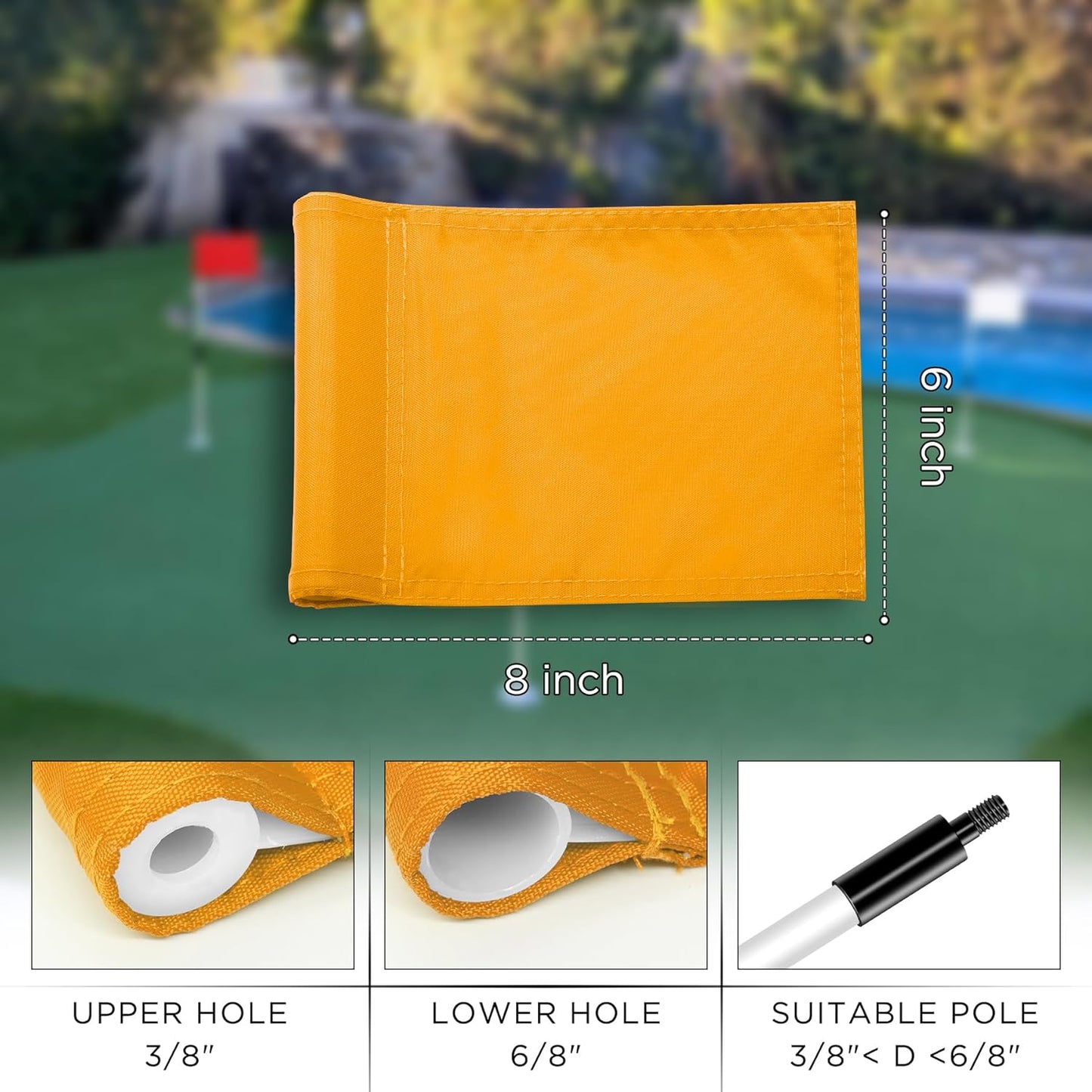 KINGTOP Solid Golf Flag All 8x6 Inch - 420D Nylon, Tube Inserted - Mini Putting Green Flags for Backyard Practice