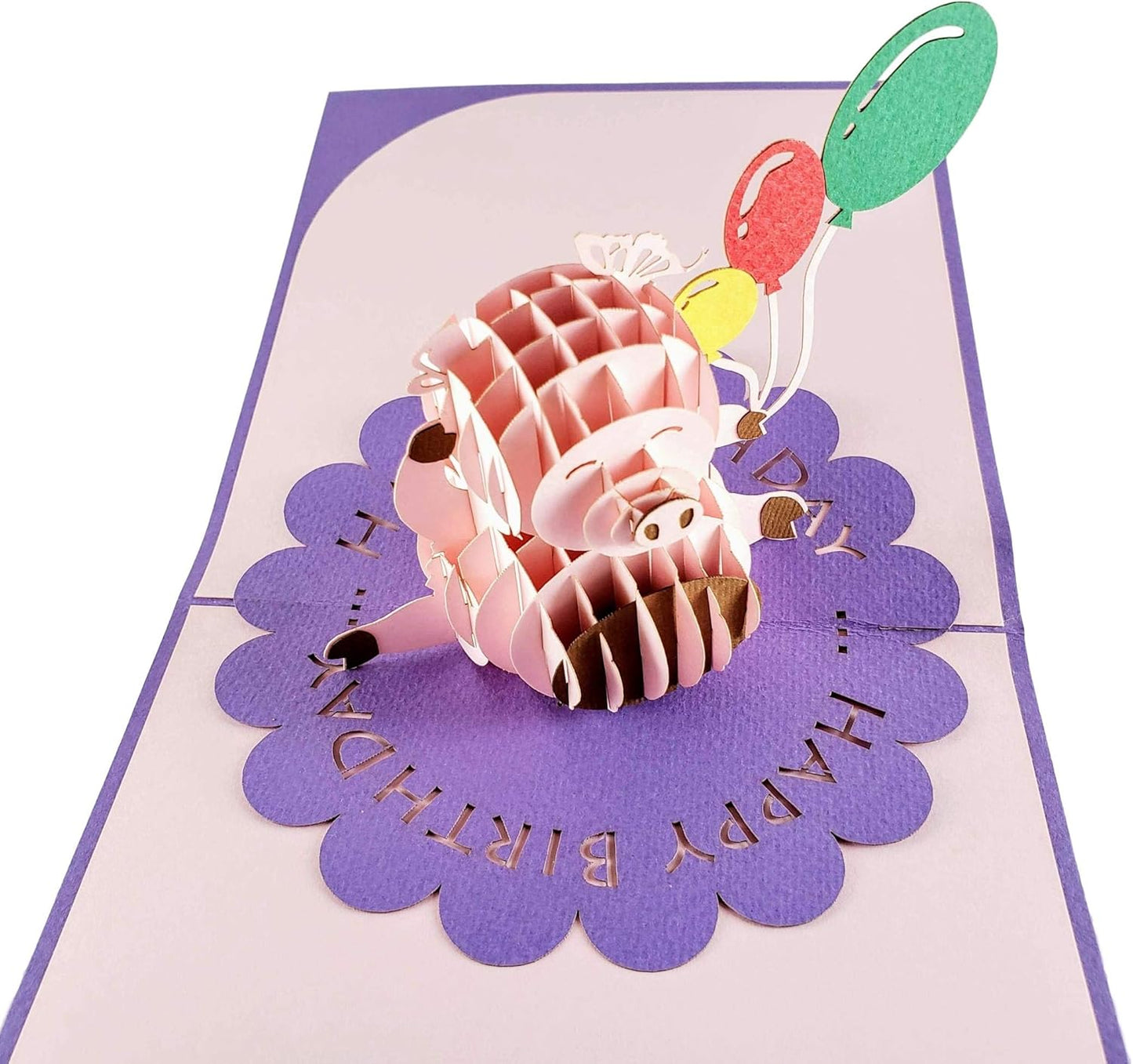 iGifts And Cards Cute Happy Pig Balloons Birthday 3D Pop Up Greeting Card - Awesome, Fun, Cool, Best Wishes, Unique, Funny, Celebration, Son, Daughter, Best Friend, BFF, Congratulations, Wow