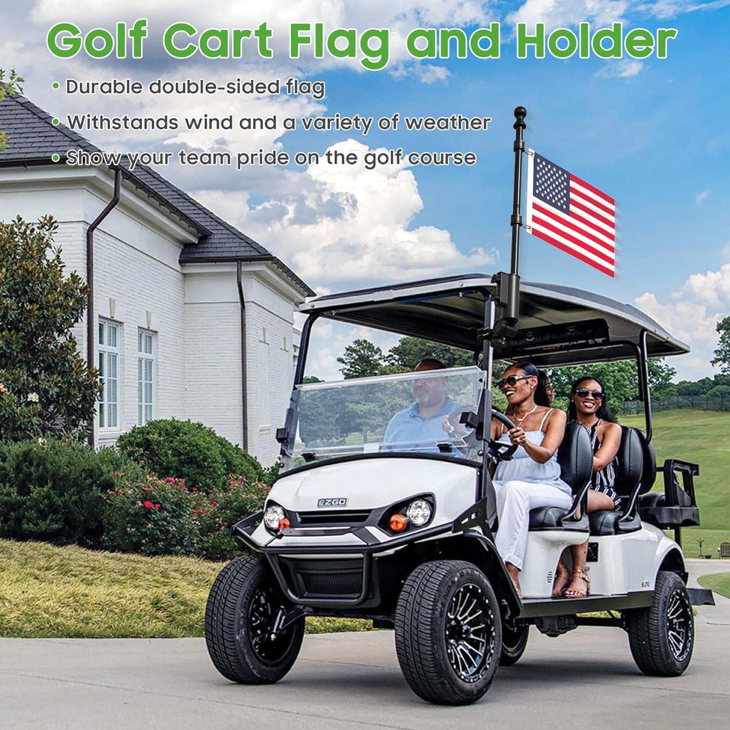 10L0L Golf Cart Flag Holder and Flag Pole Mount Kit Universal for Yamaha EZGO Club Car, Heavy Duty Bracket for Golf Cart, Golf Push Cart with USA Flags-12Inch×18Inch