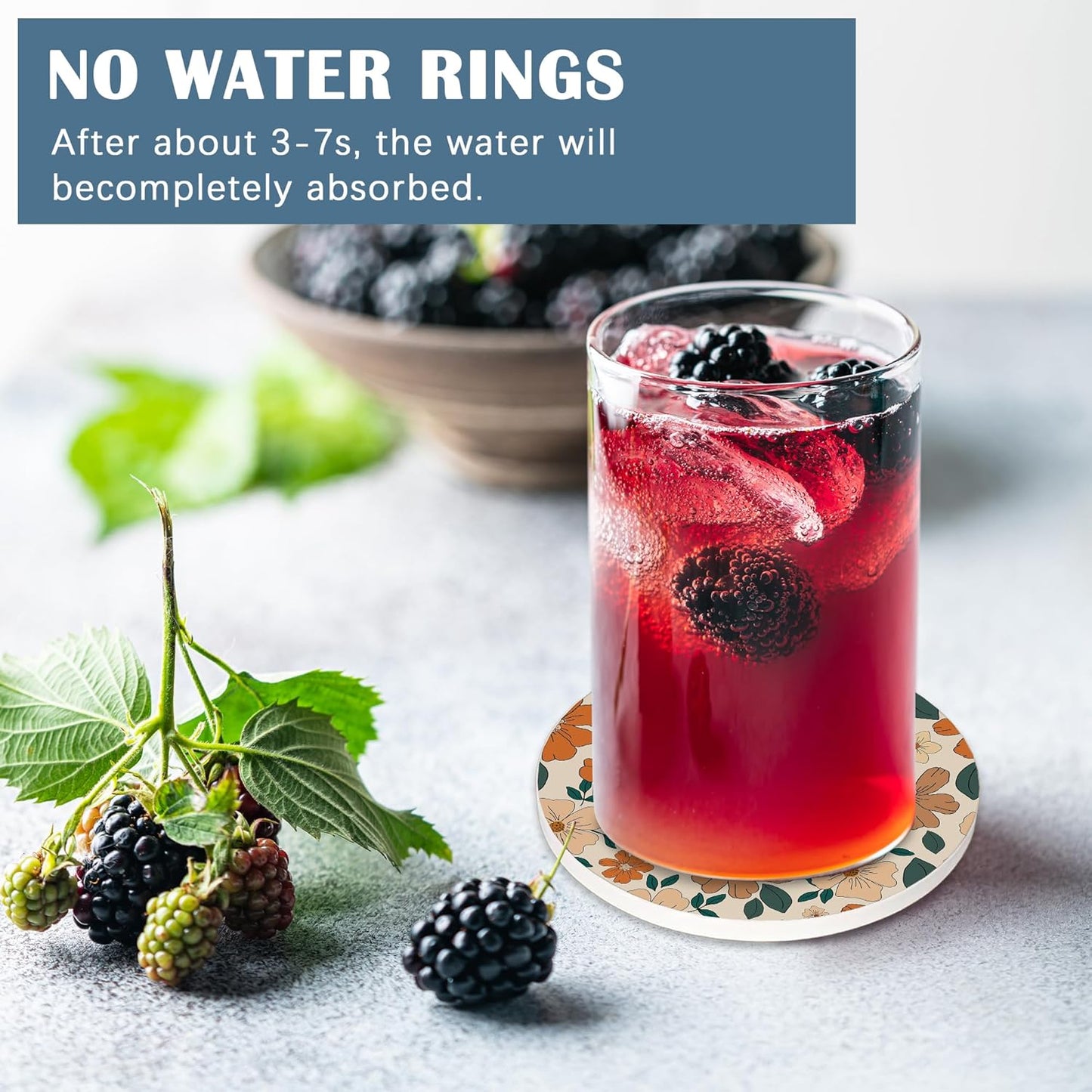 Coasters for Drinks,Set of 4 Absorbent Coasters,70s Retro Floral Flowers Ceramic Coasters with Cork Base,Cup Coaster for Coffee Table Protection,Gifts for Housewarming Birthday