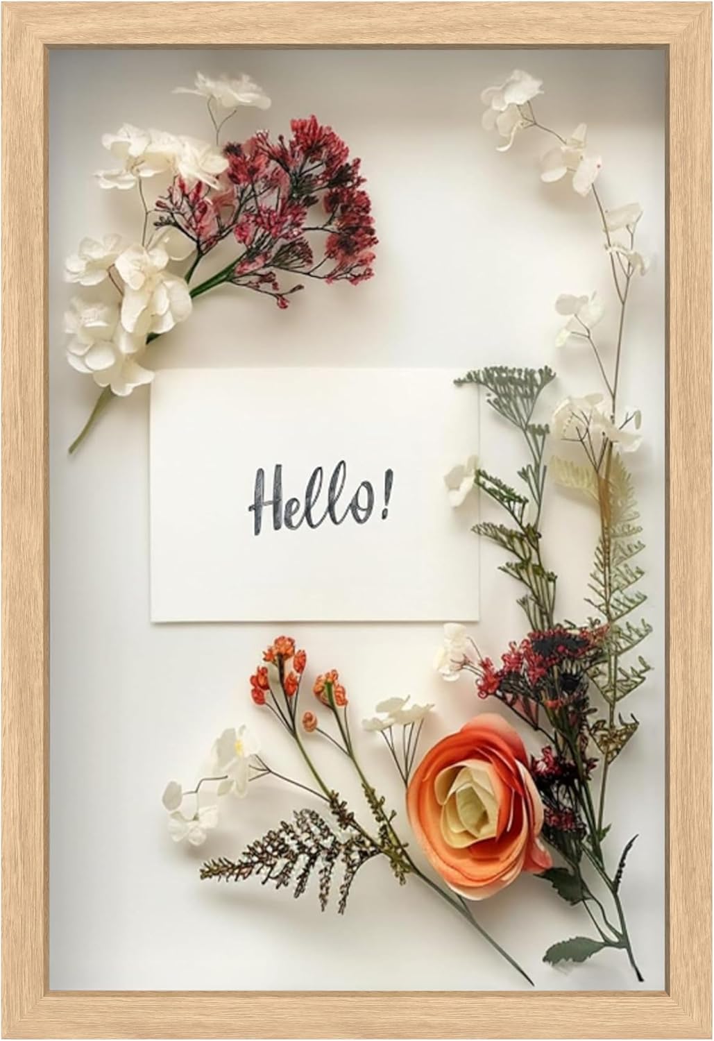 FrameWorks 12" x 18" Natural Oak Wooden Shadow Box Frame – Soft Felt Back, Tempered Glass, and Included Elegant White Ball Push Pins