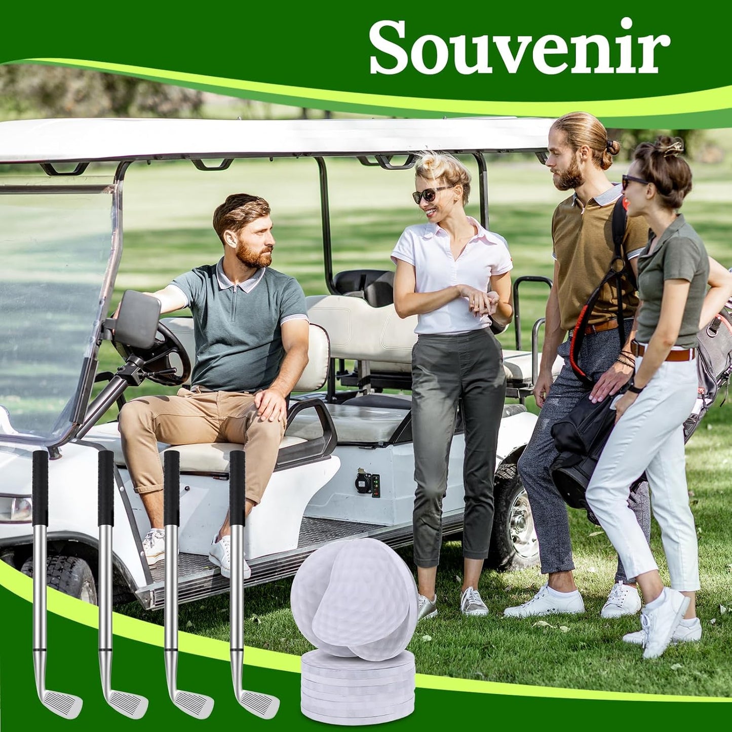 Jspupifip 96 Pcs Golf Party Favors Set 48 Golf Ballpoint Pen,48 Pads Golf Sticky Notes Golf Clubs Pens Golf Party Favors Funny Pen for Golf Birthday Party Supplies