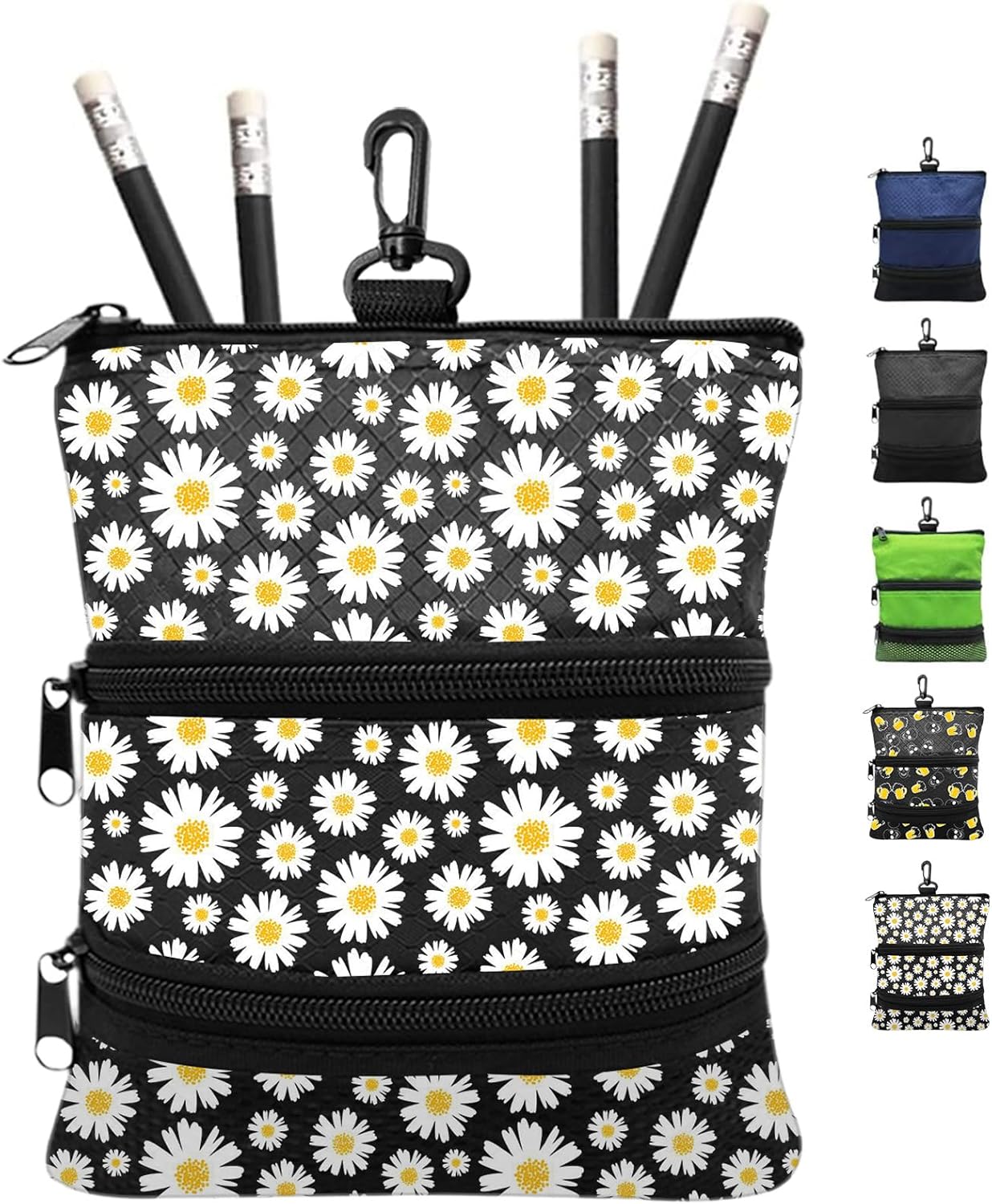 FINGER TEN Golf Pouch Bag for Valuables Tee Color with 4 Golf Pencil Pack, Zippered Pocket Gear Clip Hook to Bag