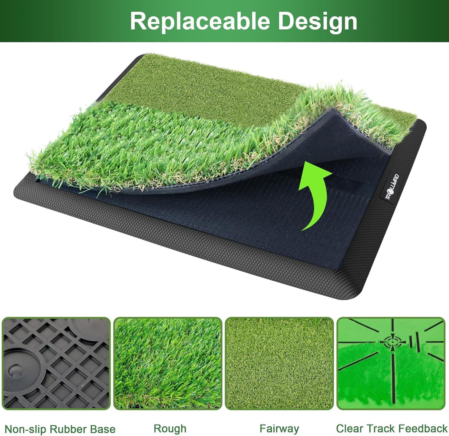 Dual-Turf Golf Hitting Mat with Replaceable Velvet Mat Golf Training Accessories for Swing Path Feedback 12.6"x16.5" Golf Practice Trainer Matt for Men Women Kids