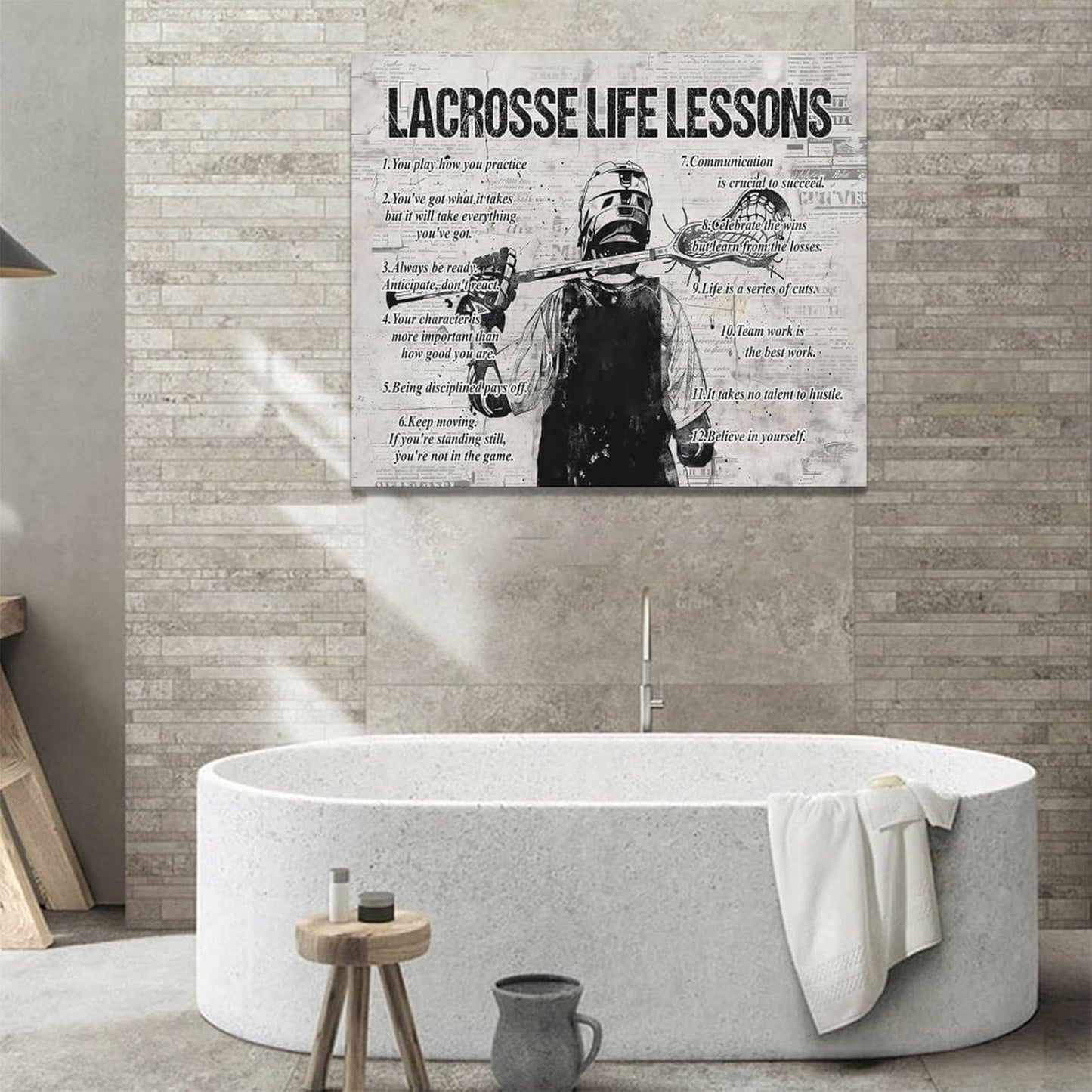 Lacrosse Sports Wall Art Life Lessons Sign Retro Poster for Boy Men Room Motivational Decorations Canvas Print Painting Artwork for Bedroom Bathroom Living Room 24"x20"