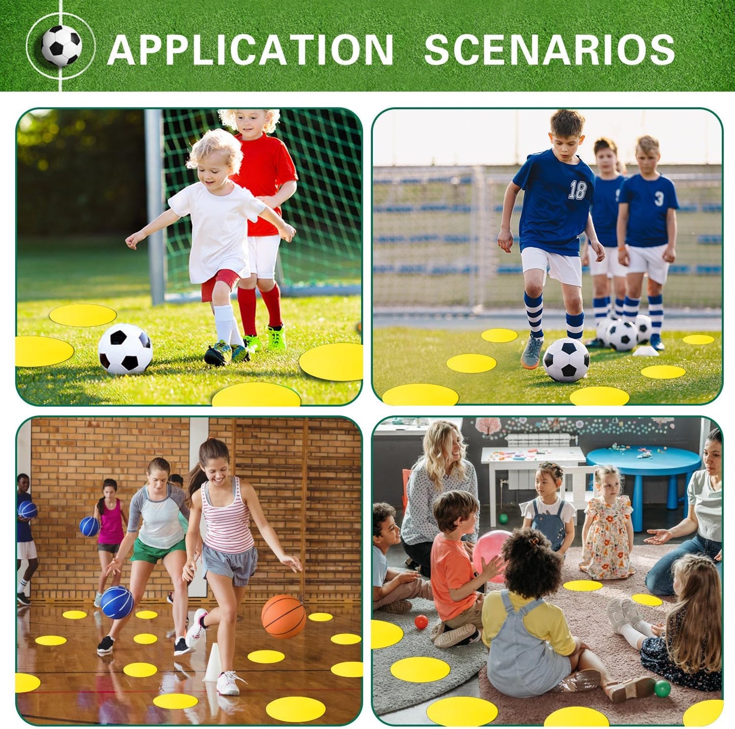 Poly Spot Markers 10 inch 12 Pcs Non-Slip Rubber Agility Training Markers Floor Dots Flat Field Cones for Football, Soccer, Basketball, School Exercise Drills, Dance Practice