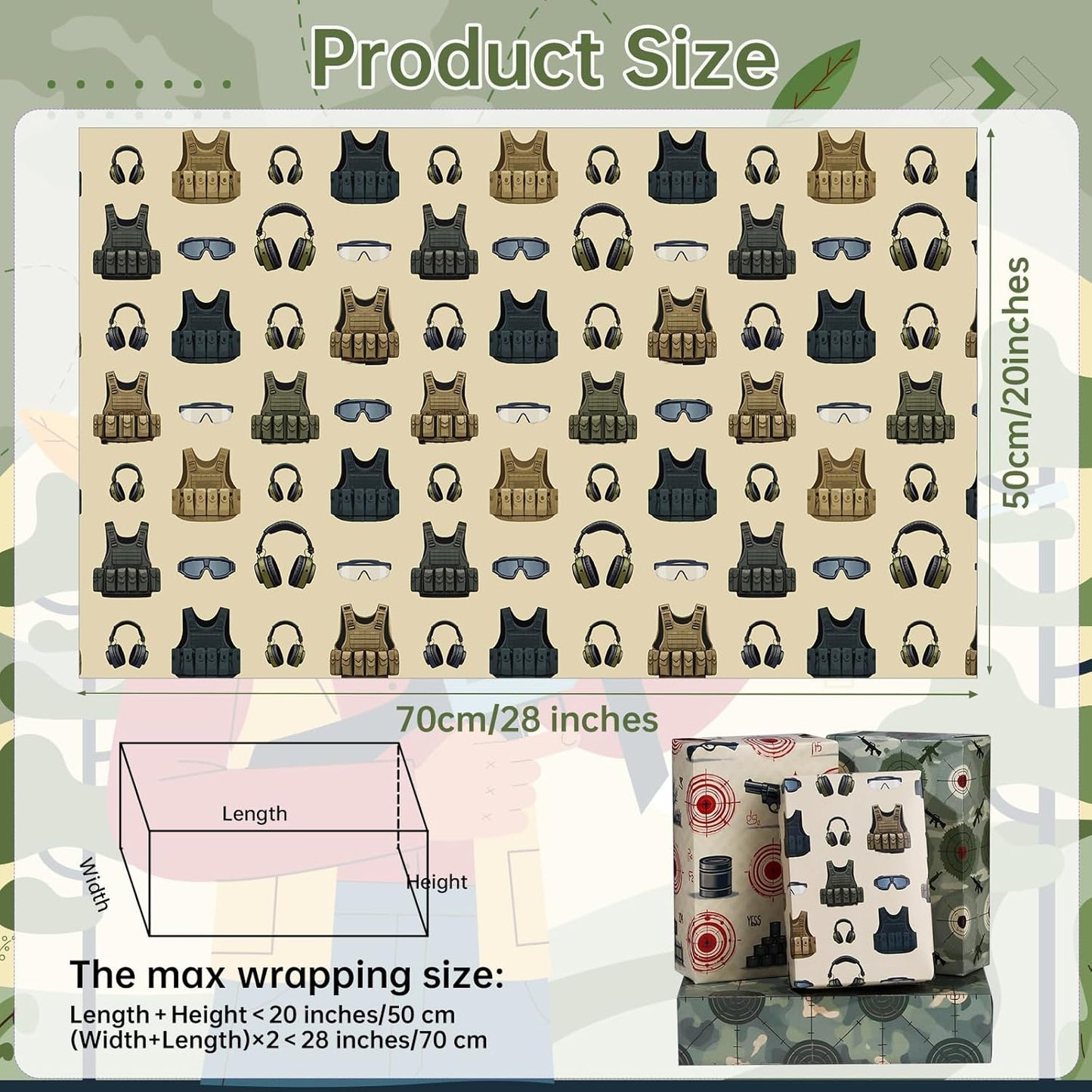 Pineraap Shooting Range Wrapping Paper 12 Sheets Target Practice Designs Camouflage Gift Wrap for Shooting Sports Fans,Party,Birthday,20"×28"