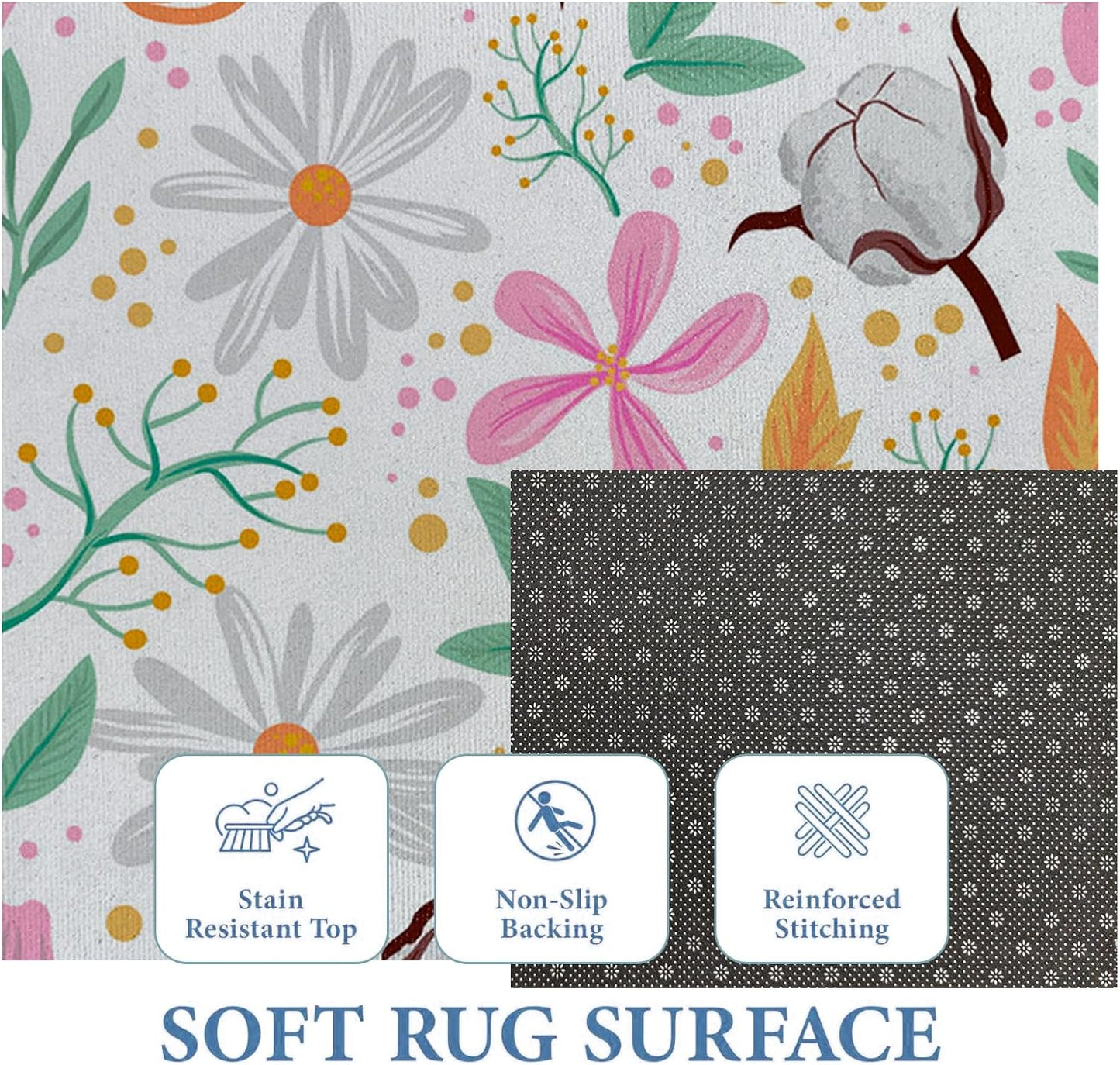 Colorful Manatee with Flower Indoor Door Mat,Whimsical Marine Floor Doormat,17x29.5in,Non Woven Non Slip Rubber Backing Ocean Rug for Porch Insider,Kitchen,Doormats Gifts,Rv Camper Decor