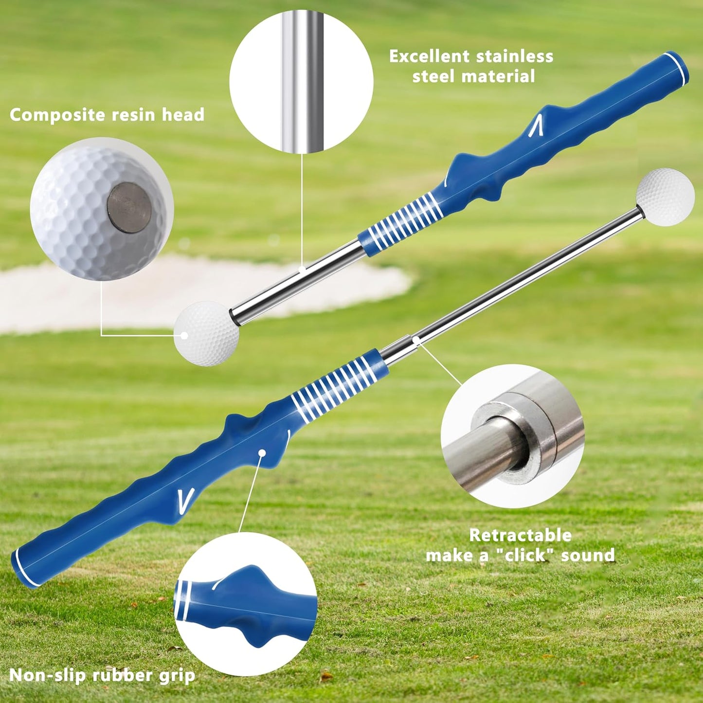 Retractable Golf Swing Training Aid:Golf Grip Trainer,Swing Trainer with Swing Sound Prompt,Feedback,for Beginners.Golf Accessories for Indoor Practice-Strength,Tempo Training.