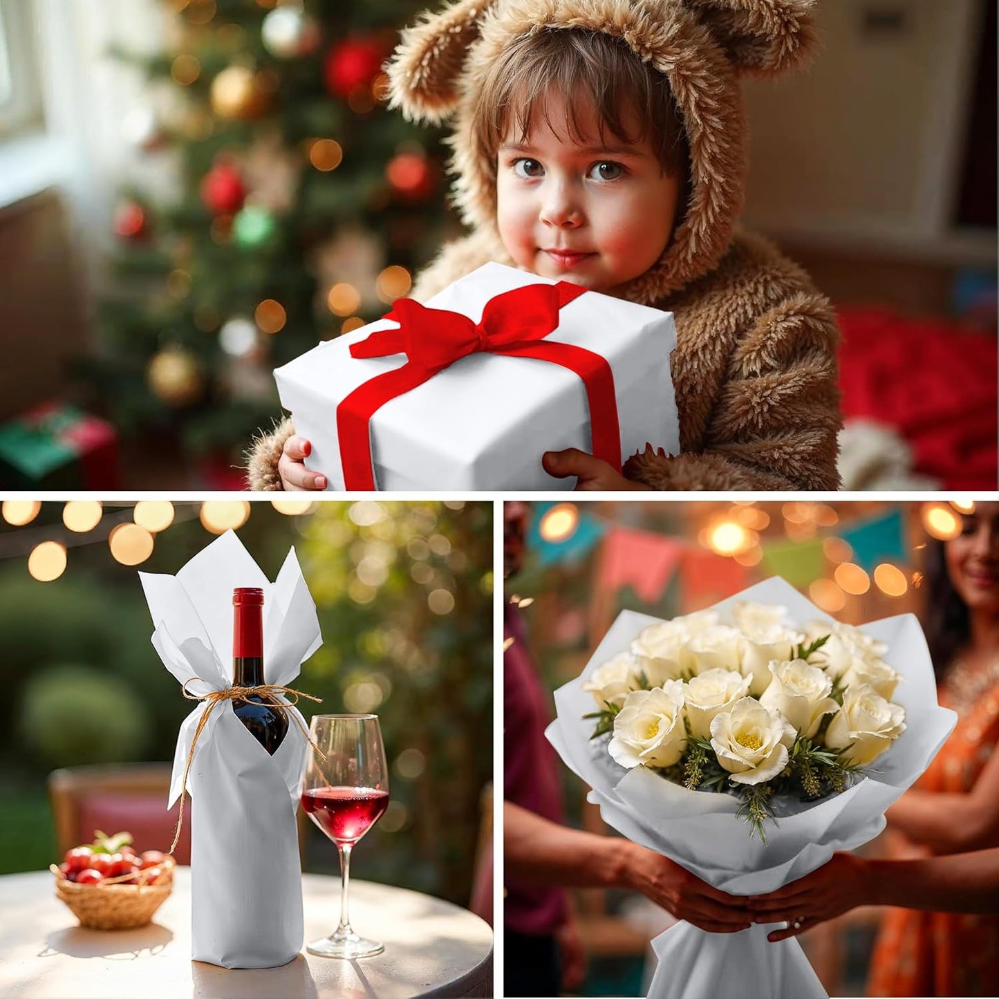 SANZIX 150 Sheets White Tissue Paper for Gift Bags 14x20 Inch - White Christmas Wrapping Paper for Xmas Decorations, Packaging, DIY, Bouquet | White Tissue Paper Bulk for Wedding, Birthday, Graduation