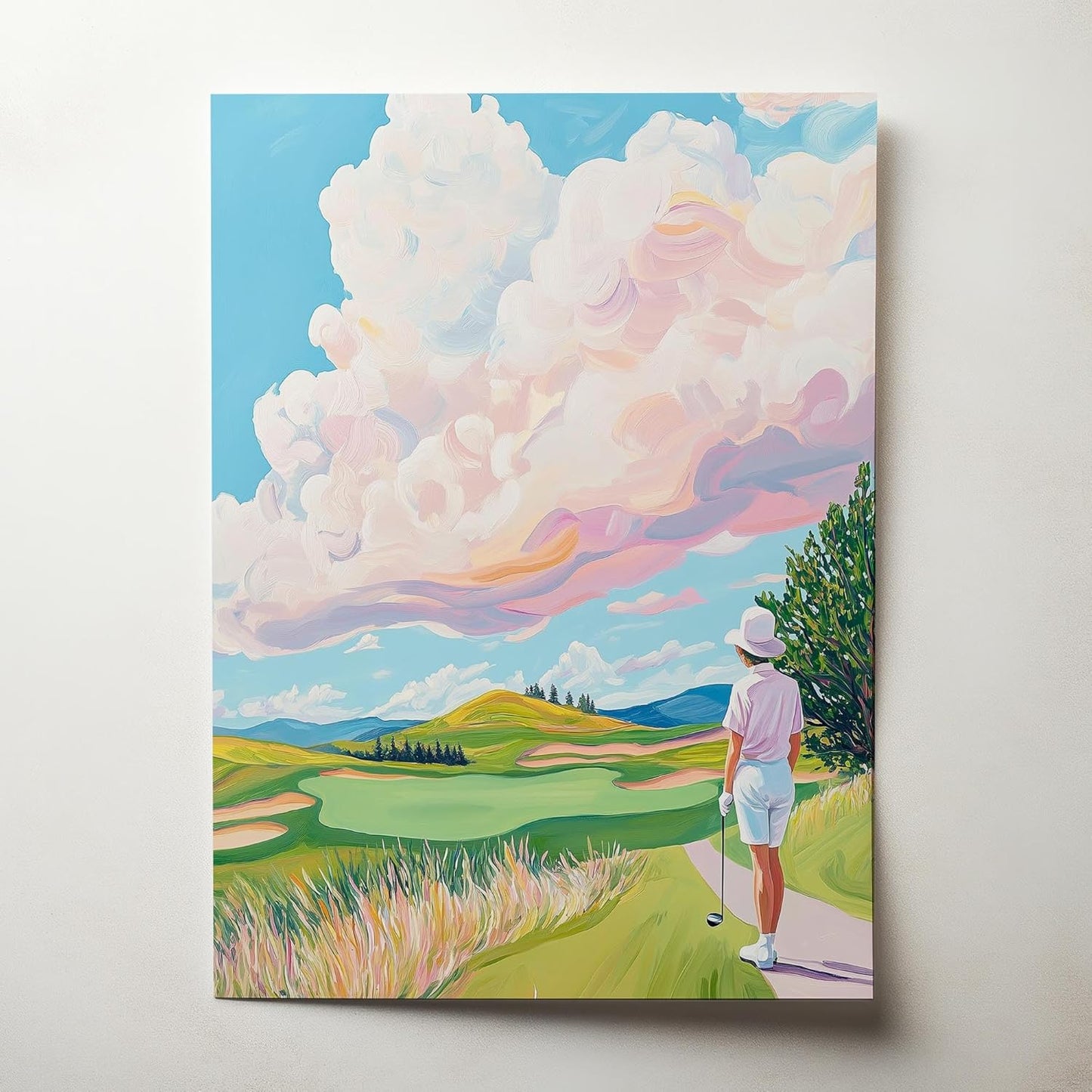 Golf Course Floral Pastel Art Print Posters - Premium Giclee Fine Art Prints - Golf Course Home Decor Posters, Golfer Art Prints for Home and Office Decor - Vintage Aesthetic, Ready to Frame