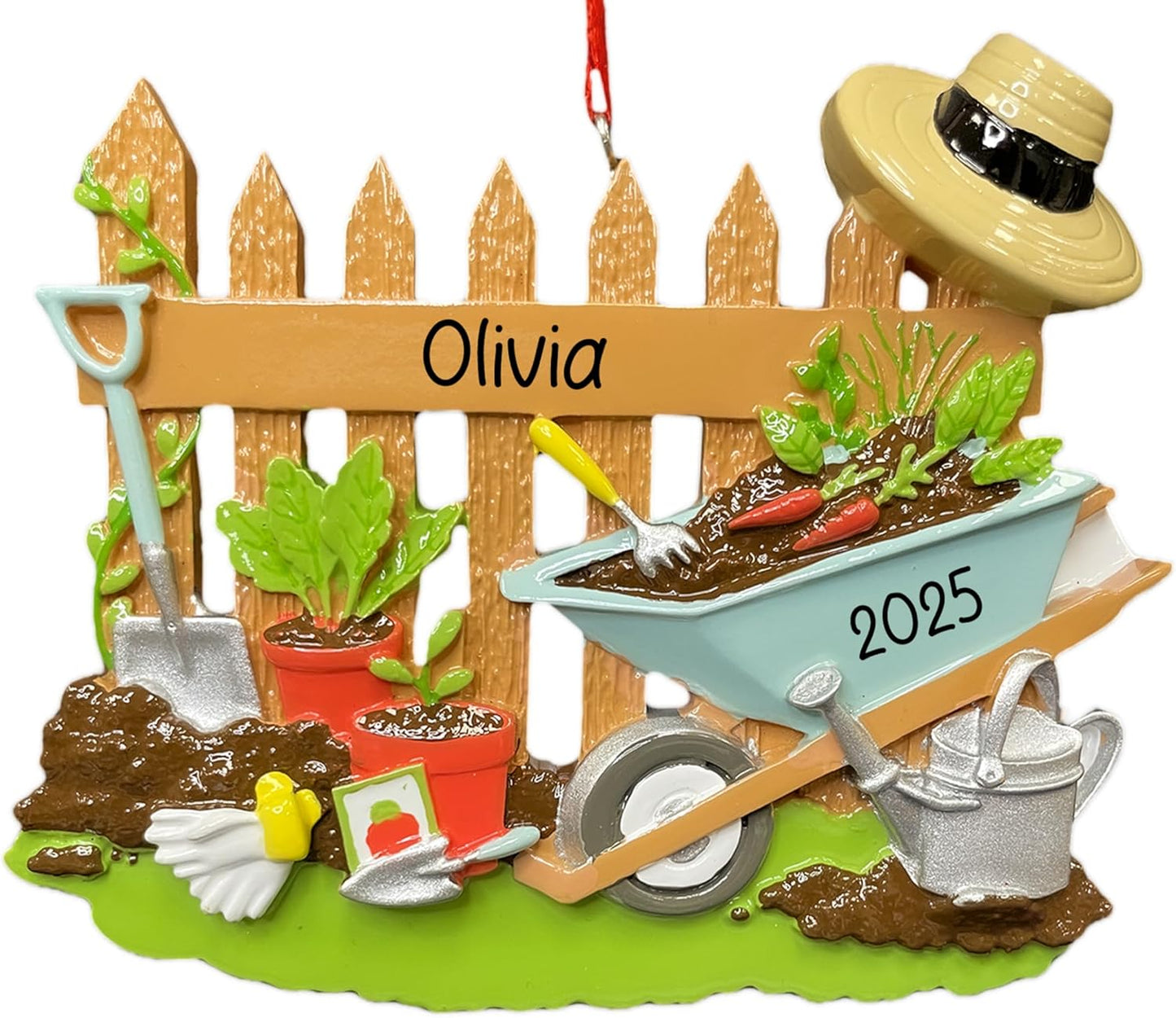 Personalized Gardening Christmas Ornament 2025 for Gardeners | Garden Tools Wheelbarrow Shovel Ornament for Xmas Tree | Custom Horticulture Keepsake Gift for Flower Plants Lover