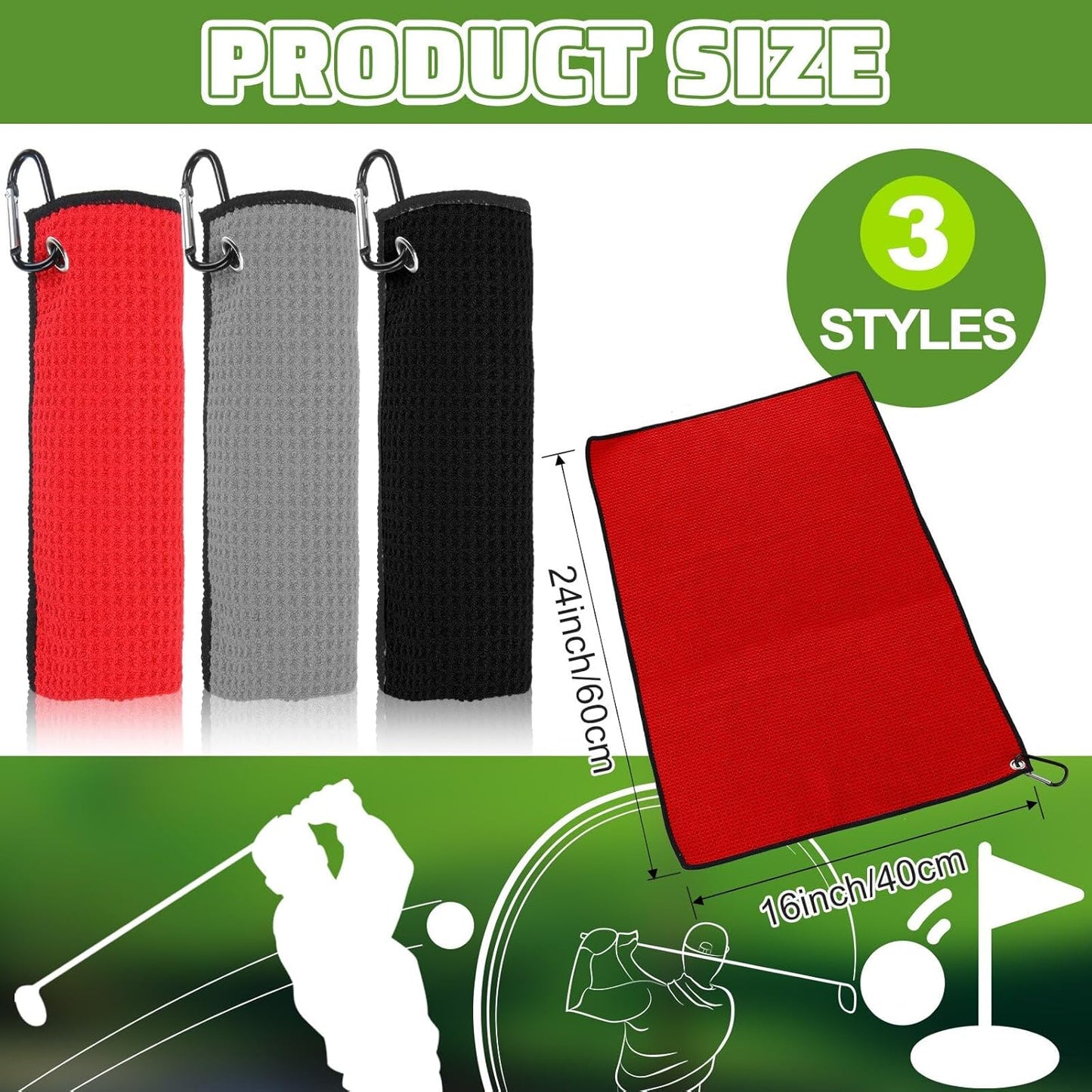 Batiyeer Golf Towels Bulk for Bags 16'' x 24'' Microfiber Waffle Pattern Golf Towels Trifold with Clip for Hiking,Tournament, Yoga