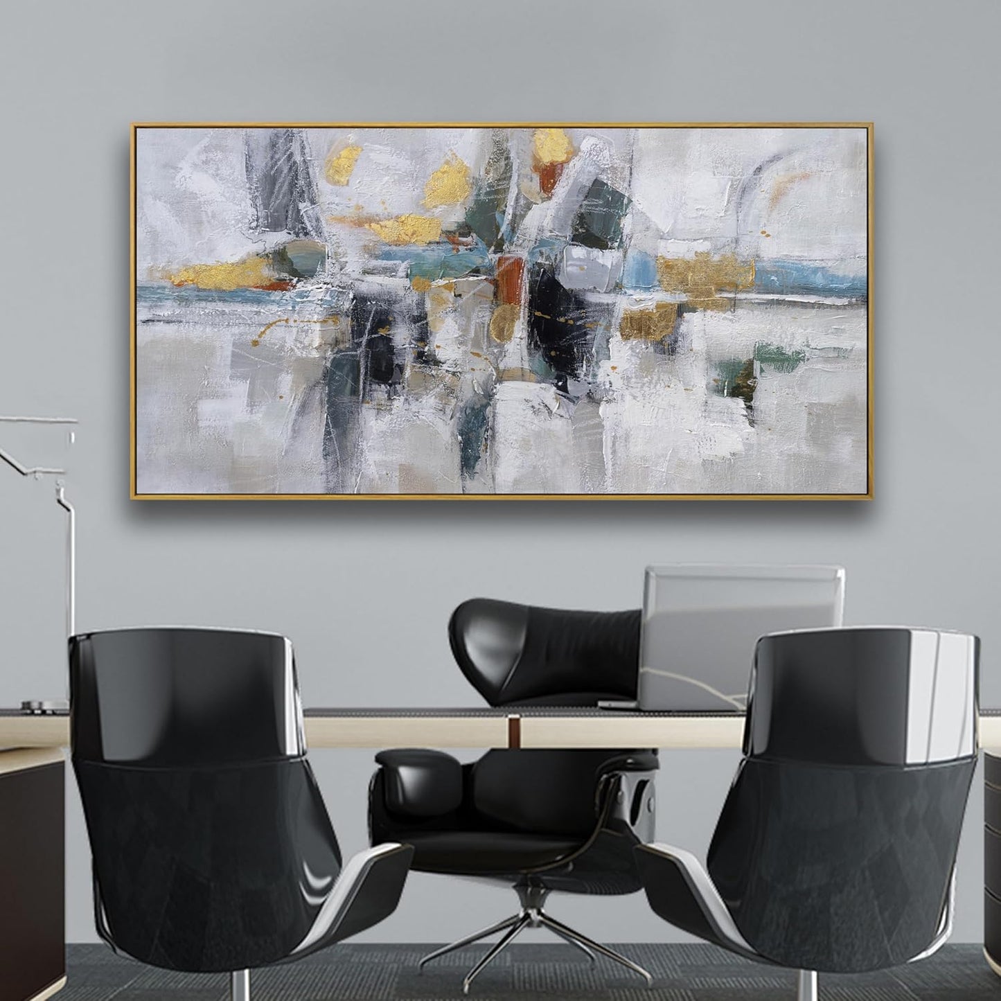 Abstract Colorful Wall Art Painting Black Art Wall Decor 20x40 Inch with Framed For Living Room Decorations Teal And Gold Art Office Decor Colorful Canvas Picture Artwork For Bedroom Kitchen