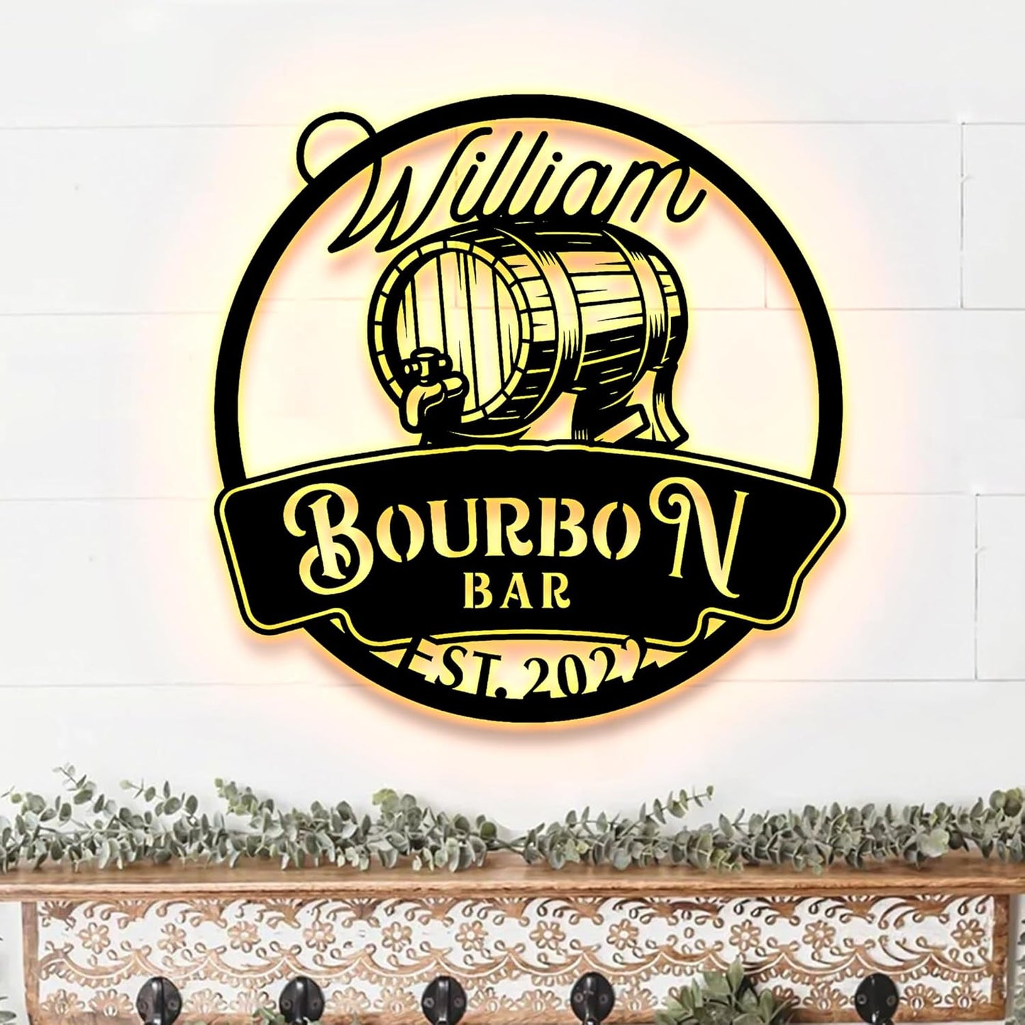 Custom Home Pub Gin Bourbon Bar Metal Wall Art LED Light, Personalized Whiskey Cocktail Metal Sign, Home Decor, Birthday Gift, Christmas Gift