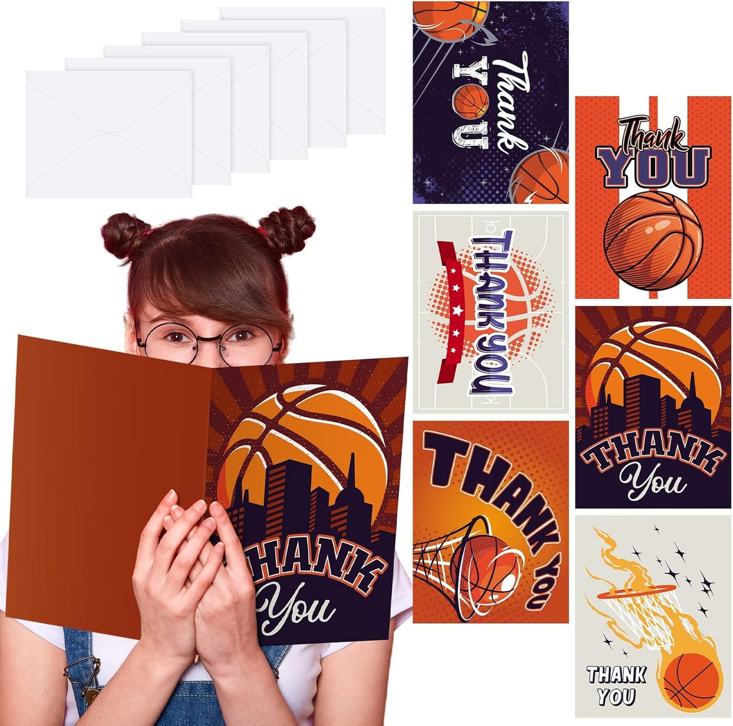 6 Pack Jumbo Thank You Card for Coach with Envelopes 8.5x11 Inch Thank You Cards Gifts from the Team Group Sports Themed Greeting Cards for Teacher Appreciation Gift(Basketball)