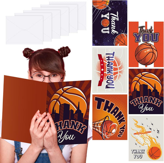 6 Pack Jumbo Thank You Card for Coach with Envelopes 8.5x11 Inch Thank You Cards Gifts from the Team Group Sports Themed Greeting Cards for Teacher Appreciation Gift(Basketball)