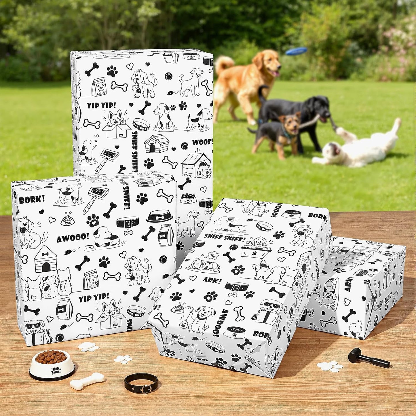 Dog Wrapping Paper Roll - Puppy Theme Gift Wrap Black&White Paws Gift Packing Paper for Pet Parties,Birthdays,Adoption Celebrations,17Inch x16.4Feet