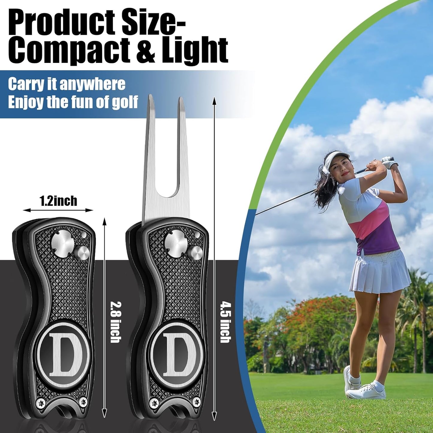 Golf Divot Repair Tool with Letter Custom Monogrammed Initial Ball Marker Divot Tool Foldable Metal with Magnetic Putt Alignment Golf Gifts for Men Father Golfer Christmas