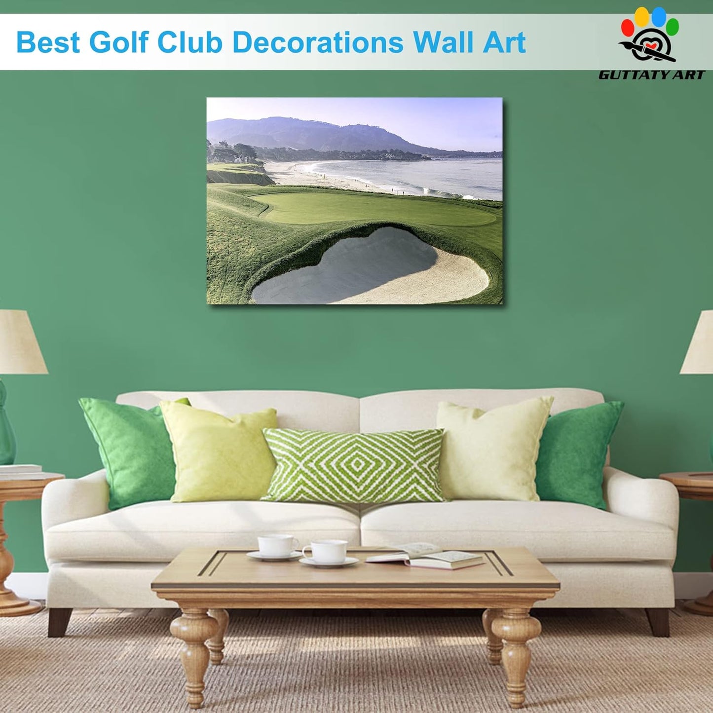 Beach Golf Wall Art, Pebble Beach Golf Links Spiritual Picture for Living Room Wall Decor, Outdoor Sports Golf Painting Prints Bedroom Kitchen Decor, Framed Artwork for Office Home 28x40 Inches