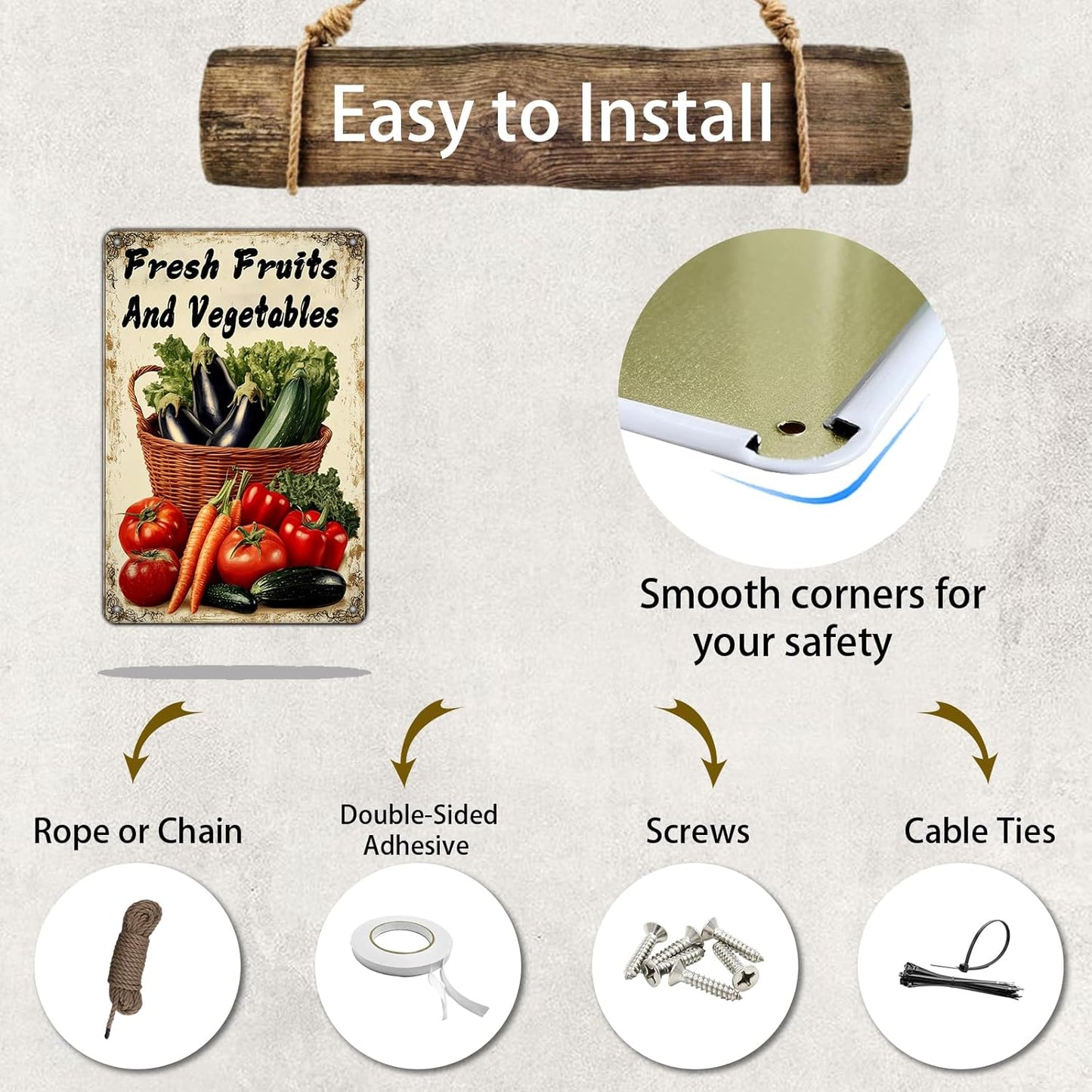 Fresh Fruits and Vegetables Tin Sign Funny Vegetables Farm Plaque Retro Home Kitchen Wall Decor 8x12 Inch