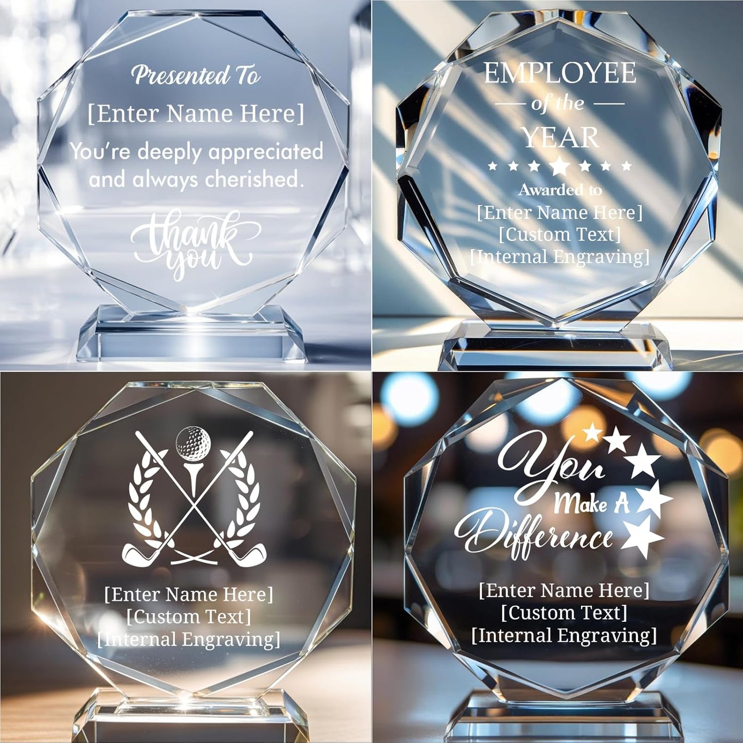 Custom Crystal Awards and Trophies – Personalized Engraved Glass Plaques for Employee Recognition, Appreciation, Farewell, Retirement, Coworker Gifts, Sports Achievements
