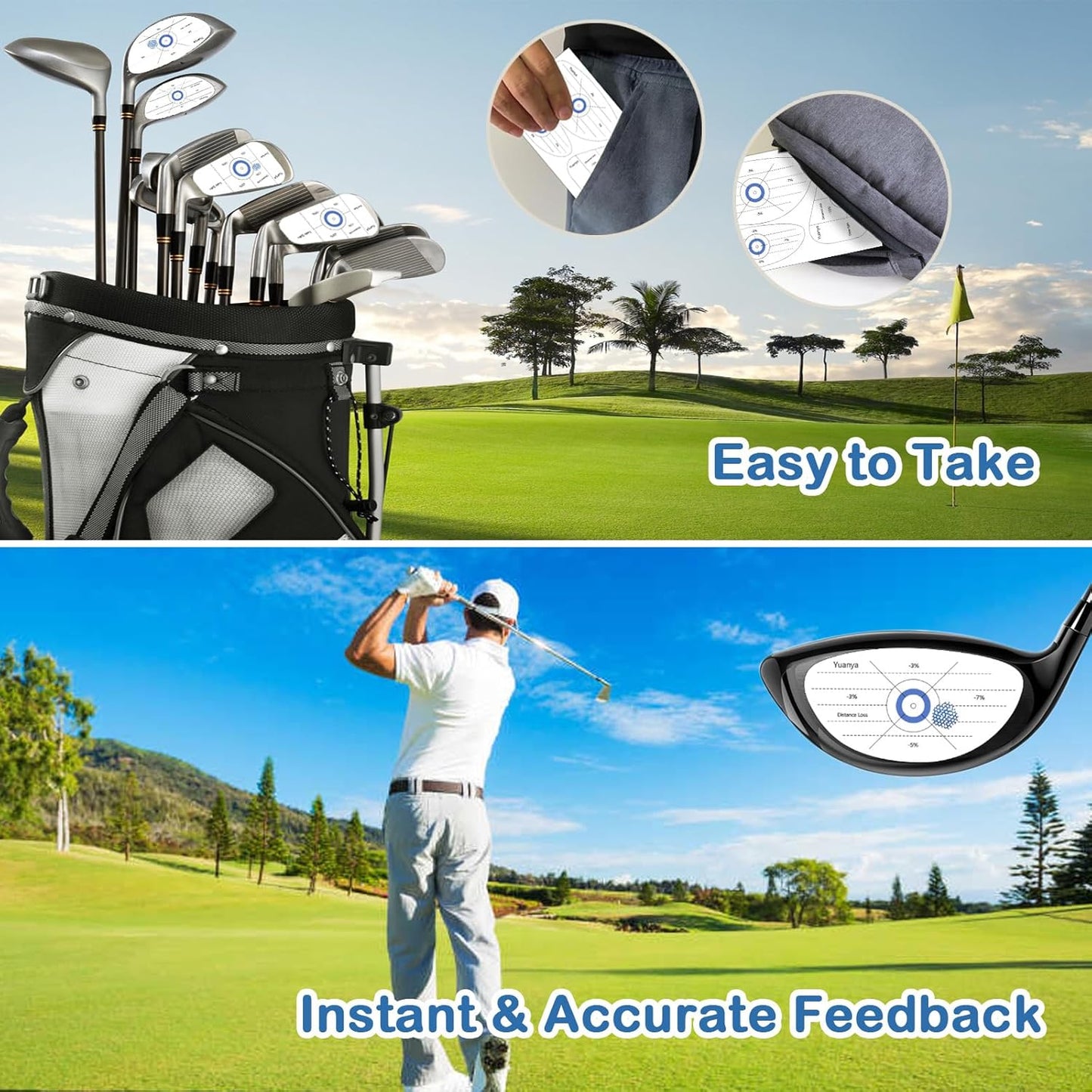 Yuanya Golf Impact Tape - 150 PCS High-Resolution Golf Stickers for Irons, Driver & Fairway Woods, Impact Stickers for Golf Clubs, Non-Residue, Swing Training Aid Impact Labels